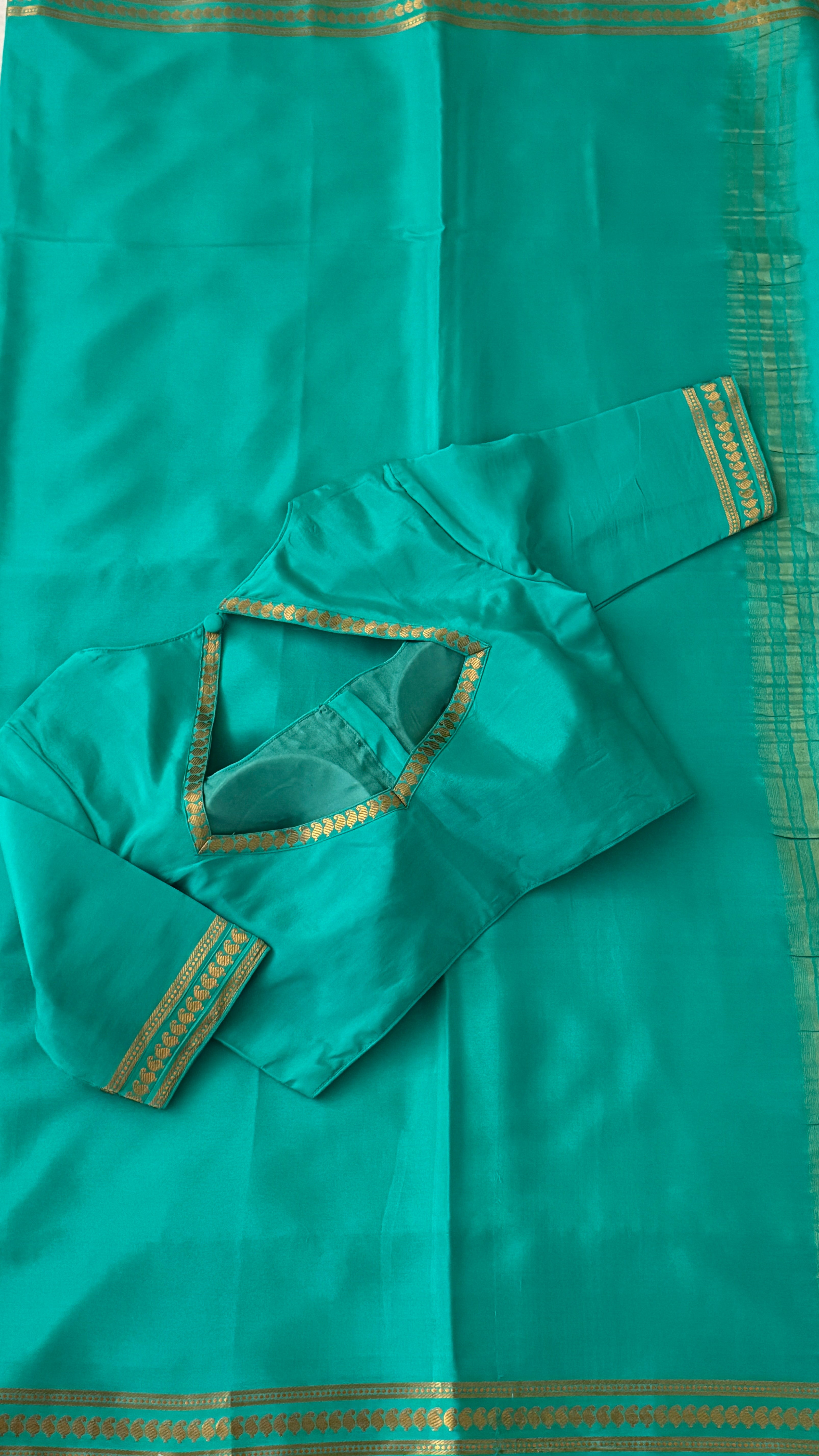 Sea Green Mysore Silk Saree