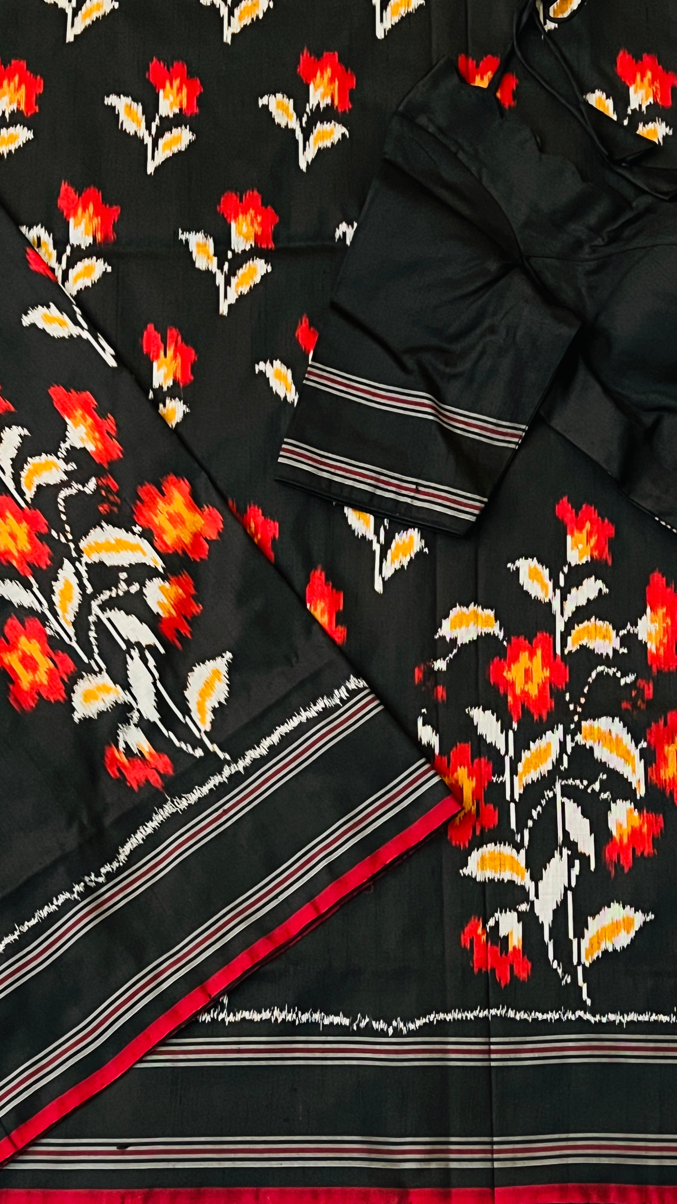 Black Pochampally Ikkat Saree