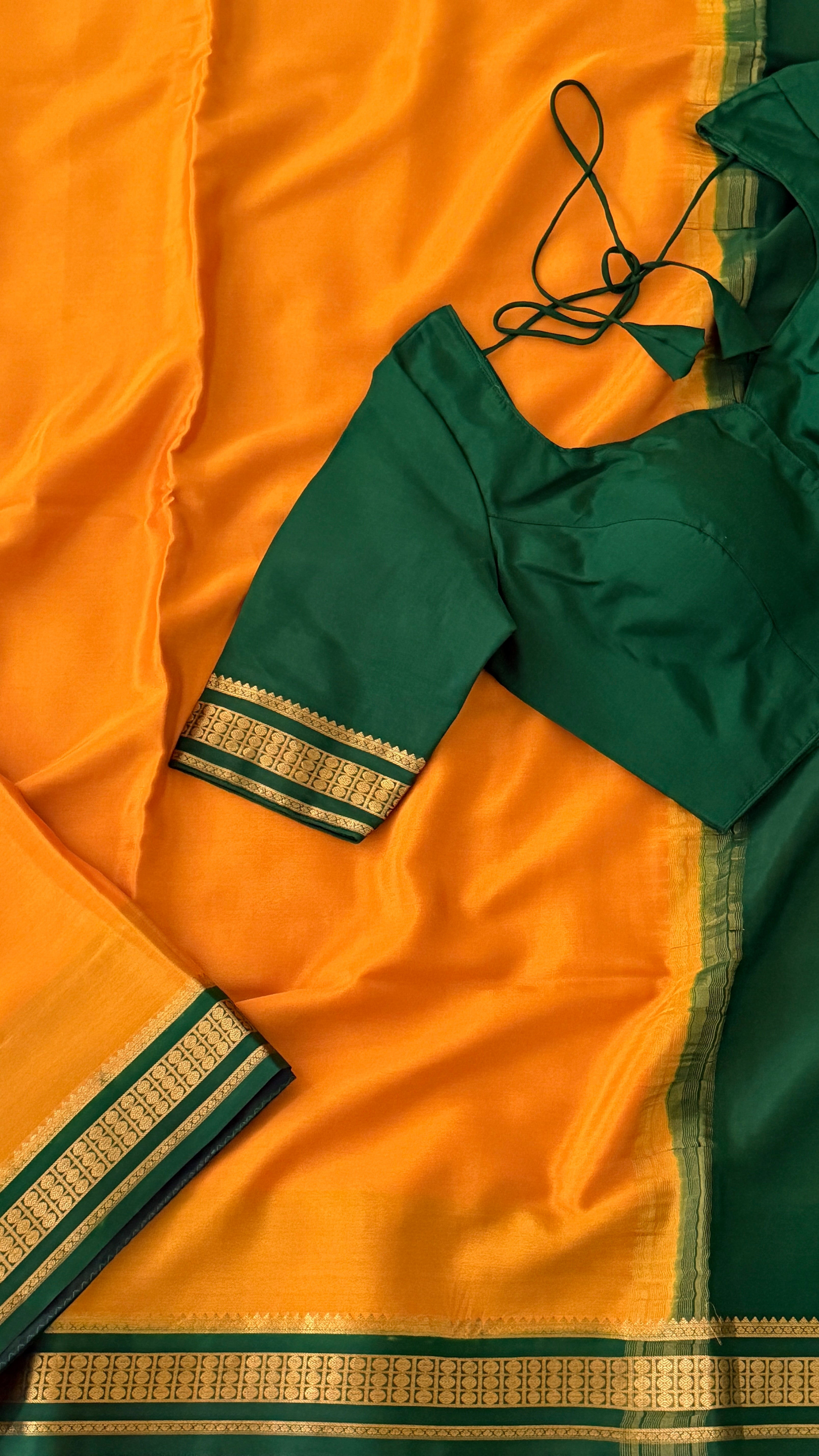 Mustard & Bottle Green Mysore Silk Saree