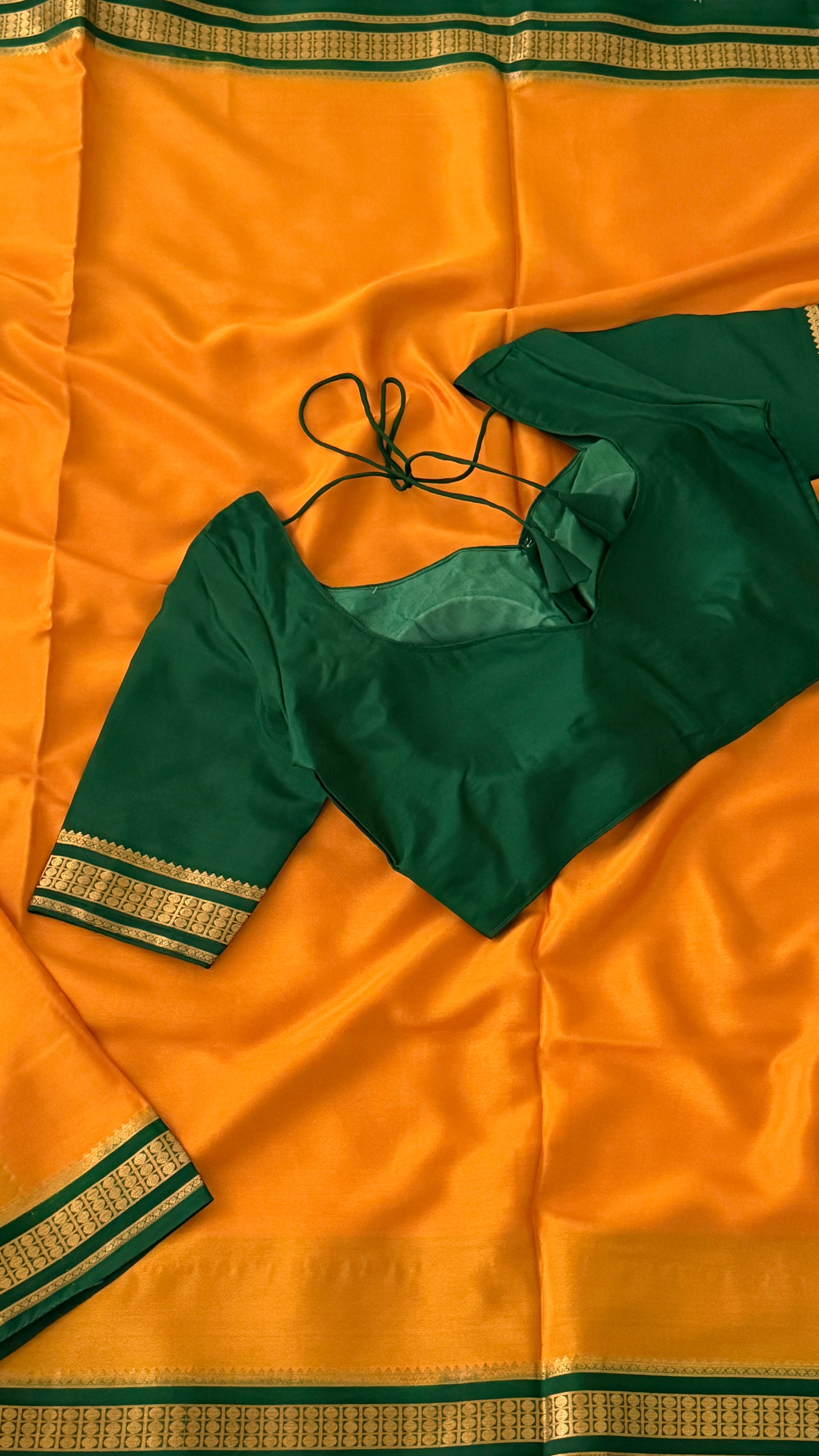 Mustard & Bottle Green Mysore Silk Saree
