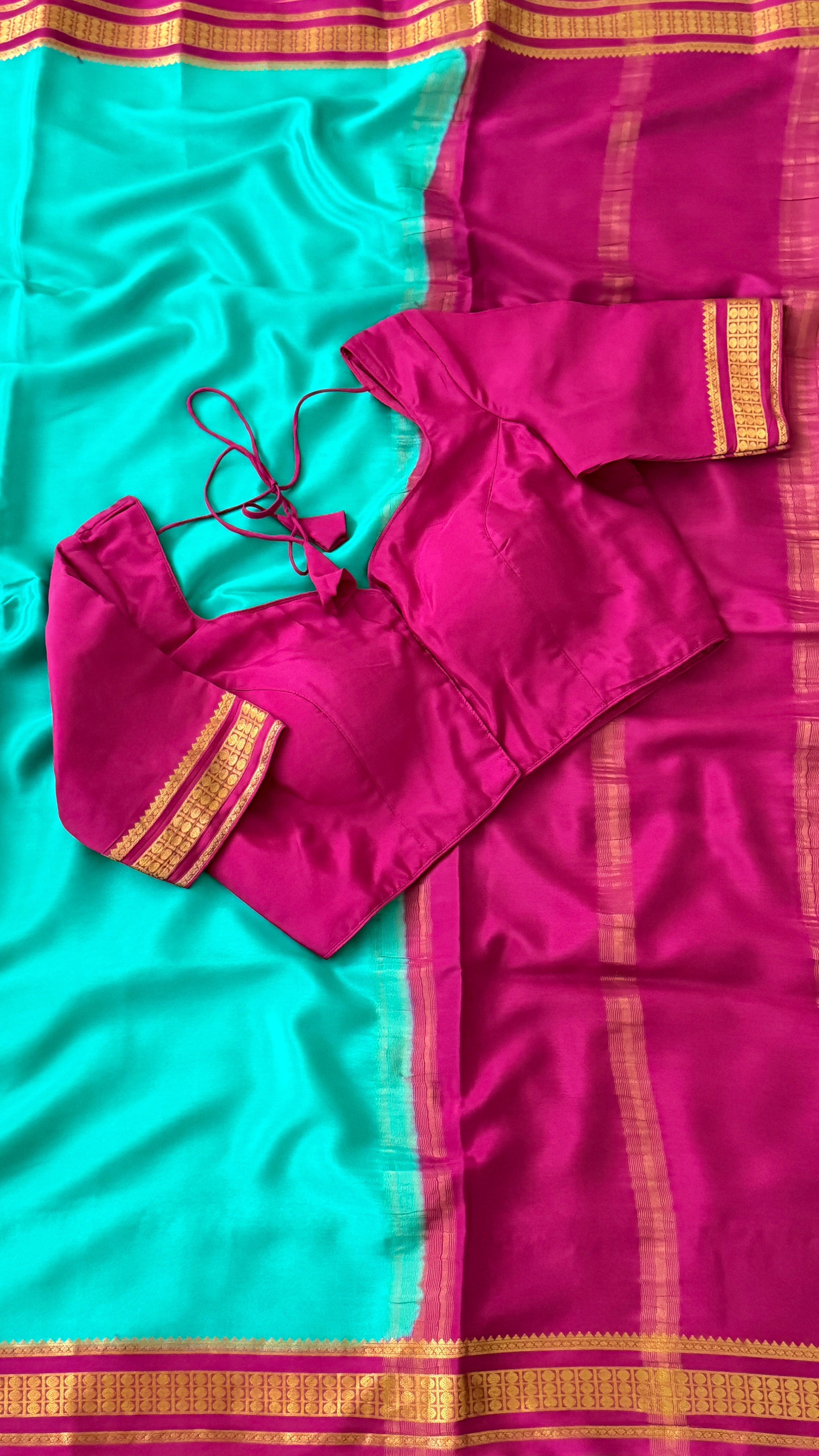 Sea Green & Magenta Mysore Silk Saree