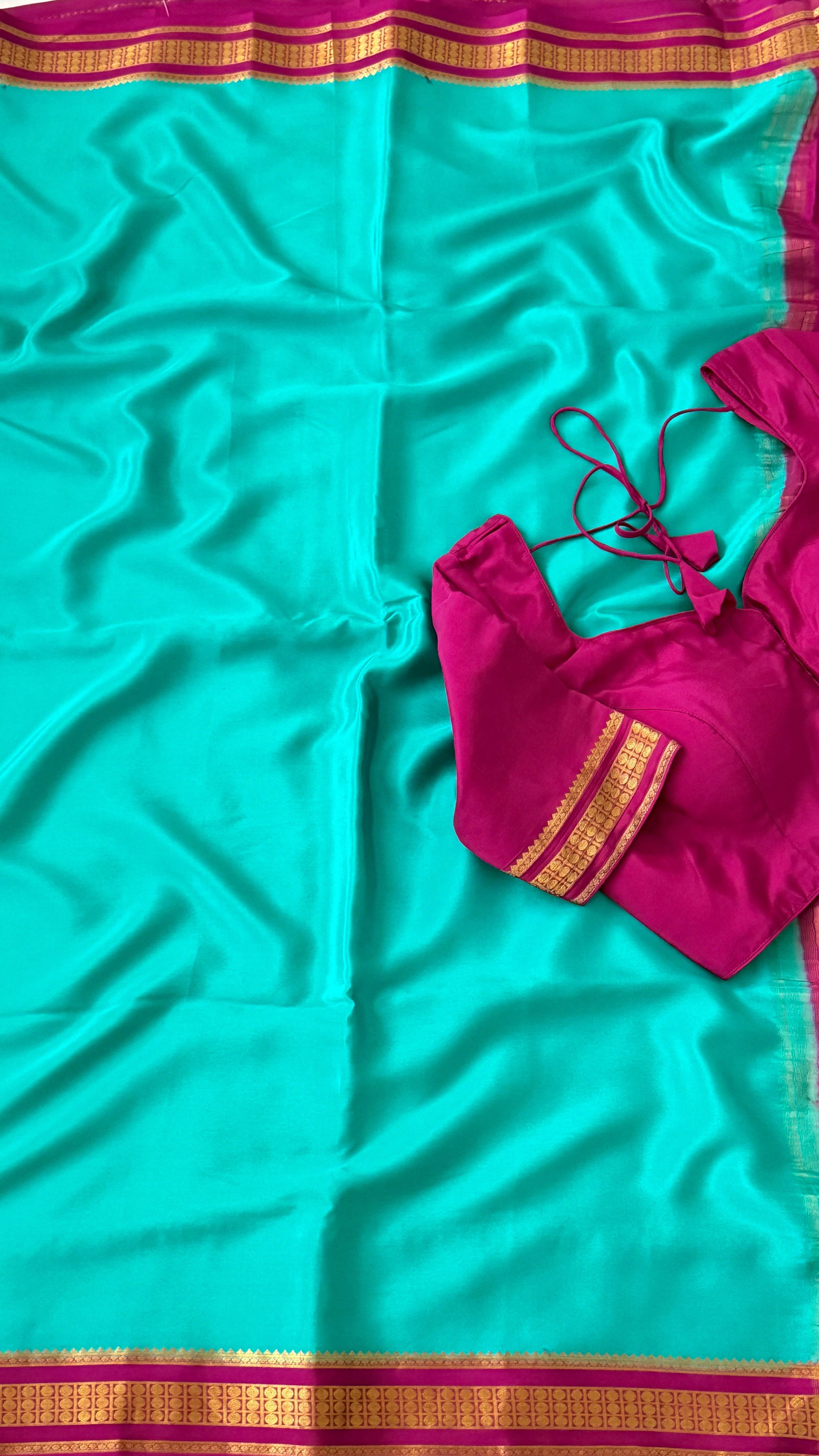 Sea Green & Magenta Mysore Silk Saree