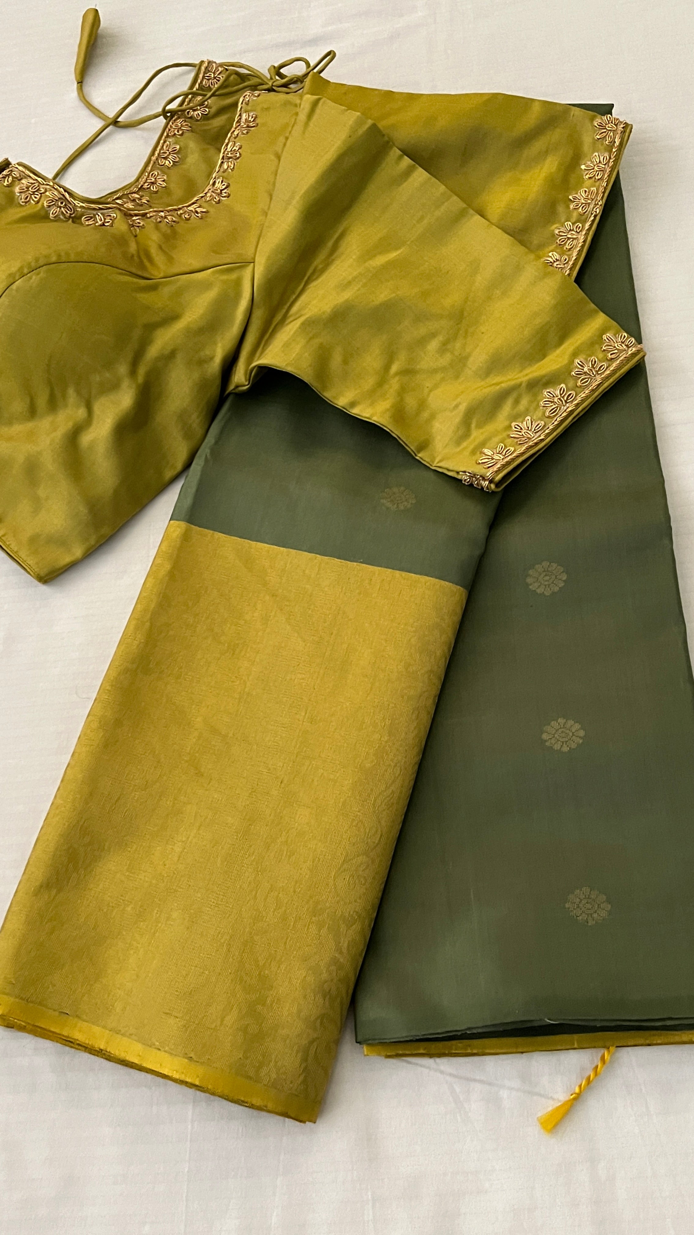 Sage Green & Yellow Kanchivaram Silk Saree