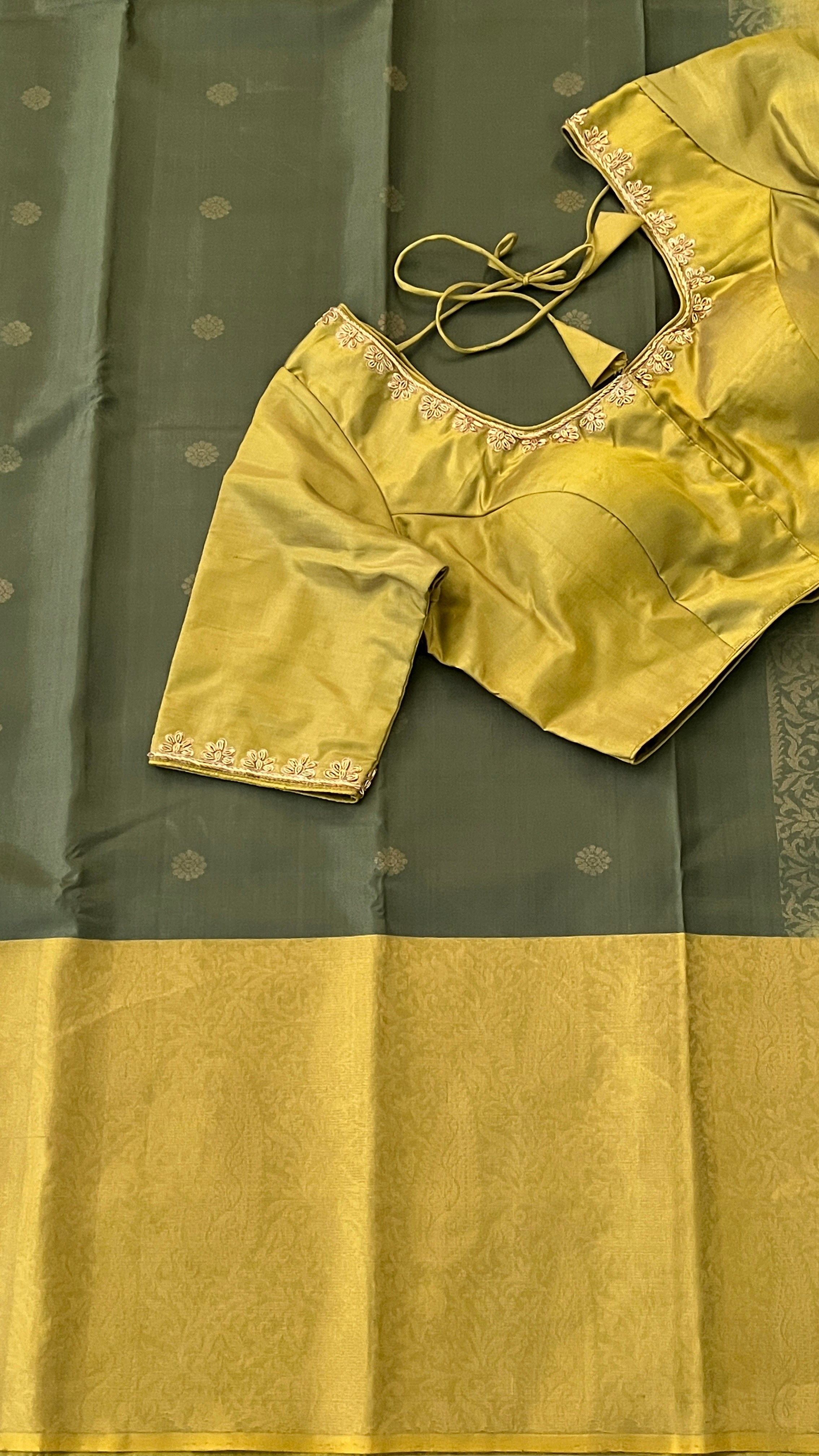 Sage Green & Yellow Kanchivaram Silk Saree