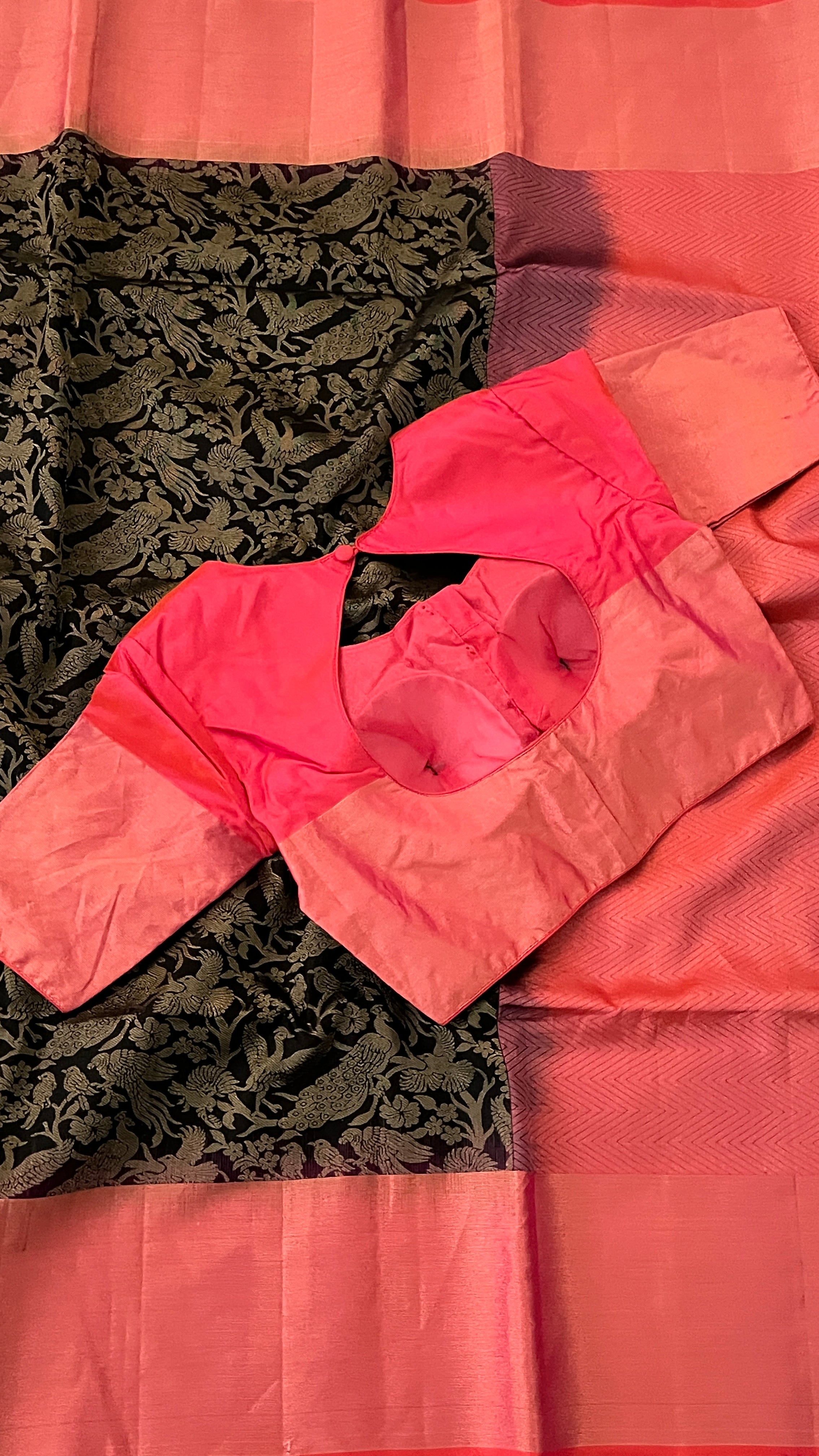 Black & Peach Kanchivaram Silk Saree