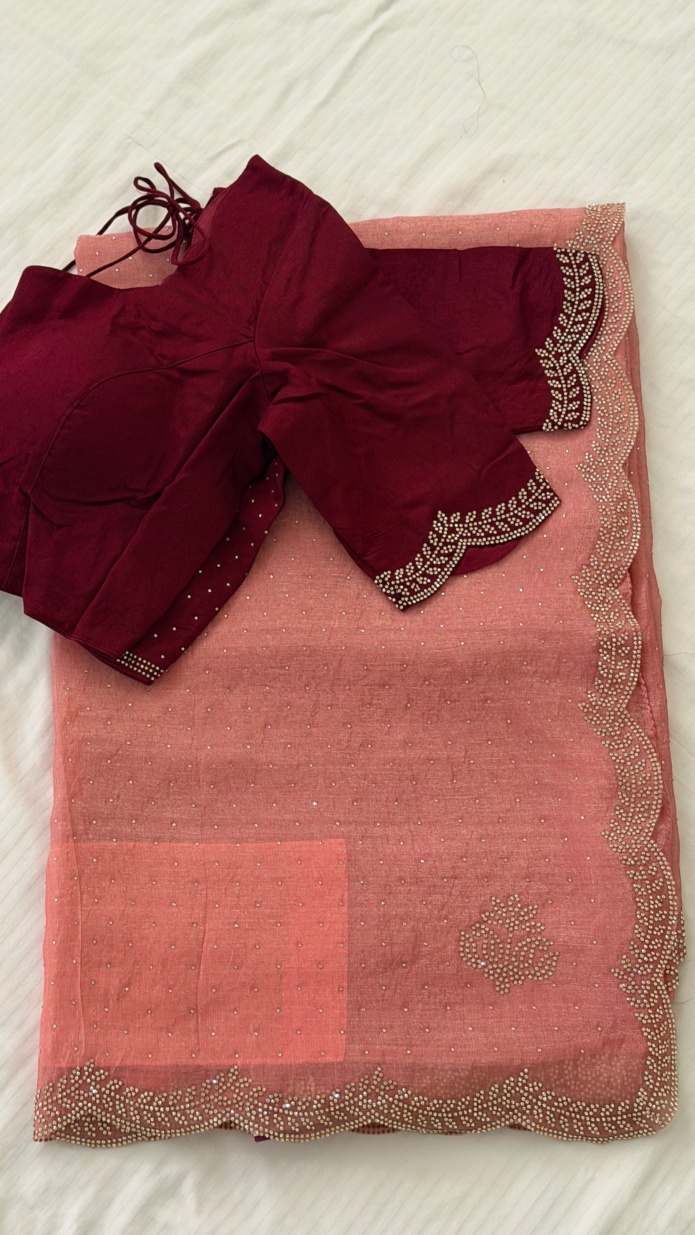 Peach Swarowski Saree