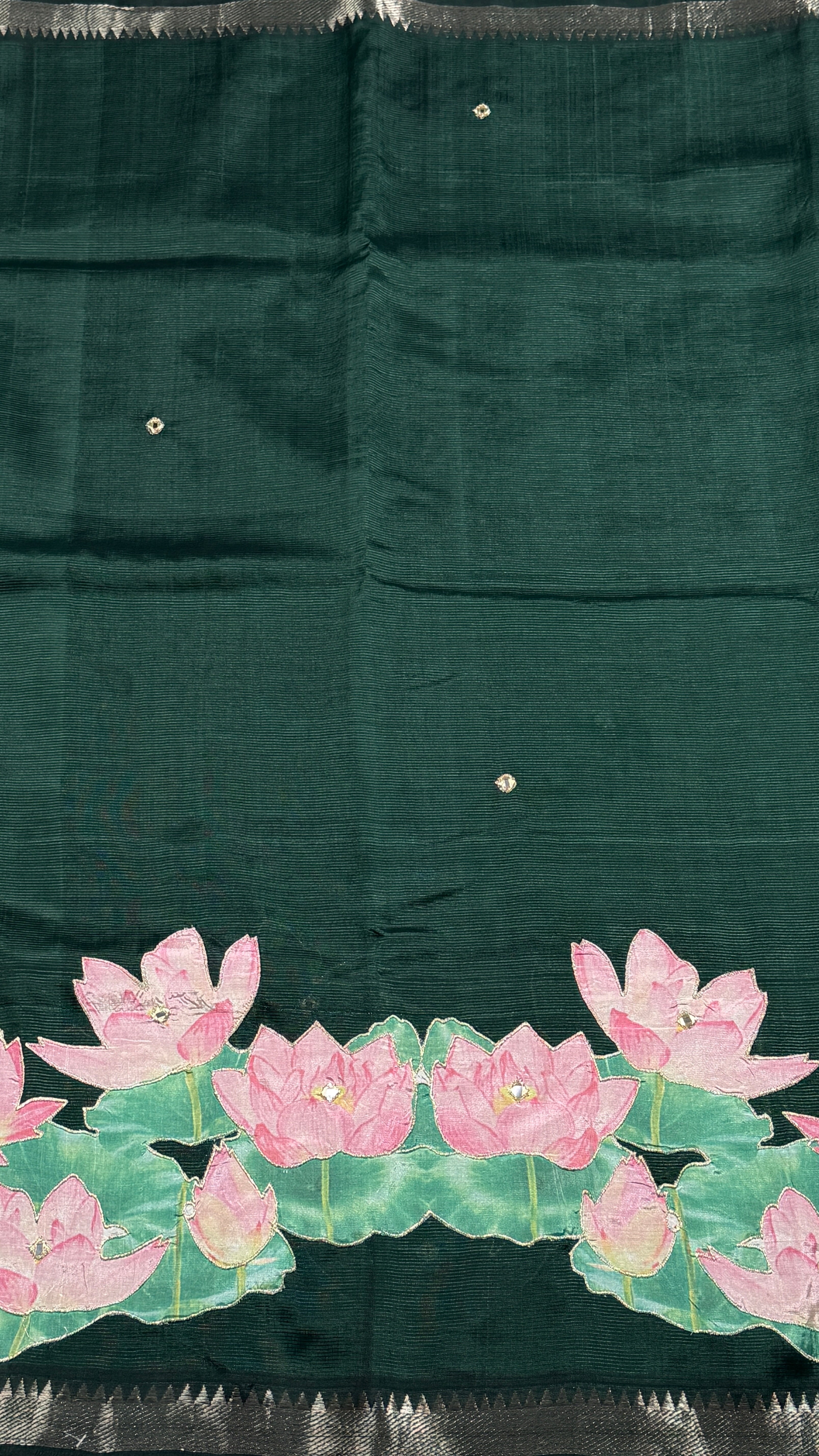 Bottle Green Mangalagiri Applique Saree