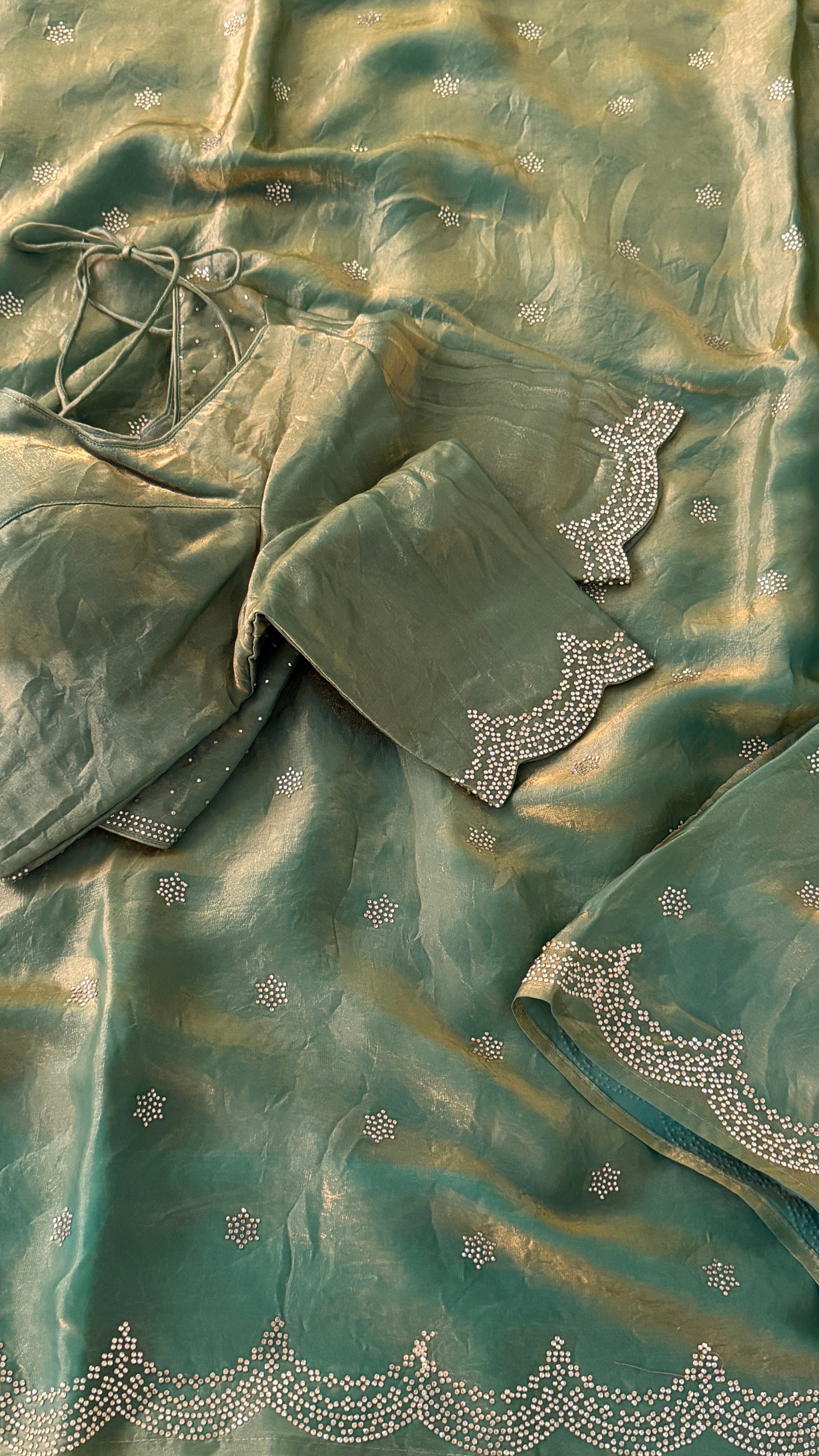 Green Swarovski Partywear Saree