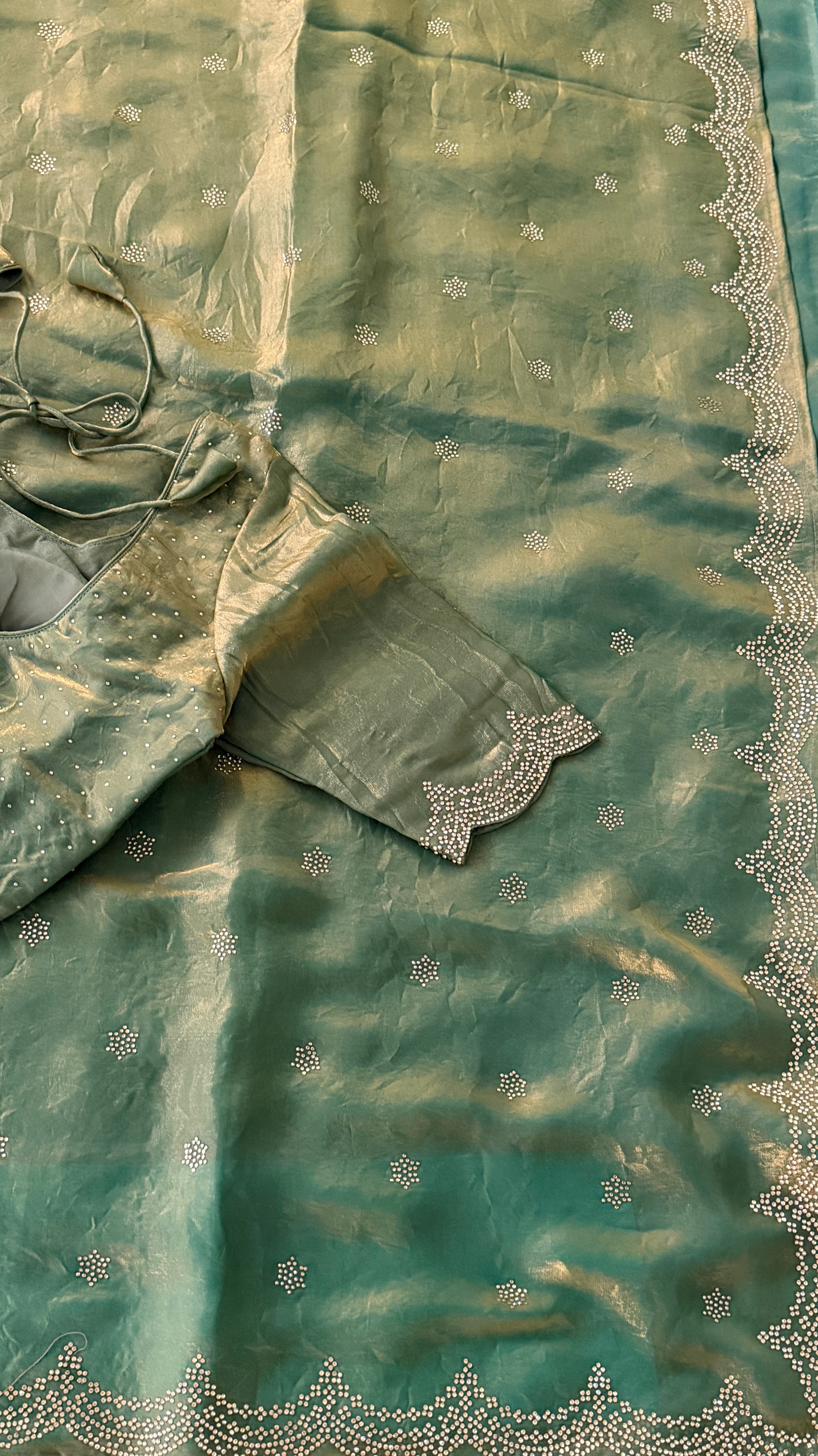 Green Swarovski Partywear Saree