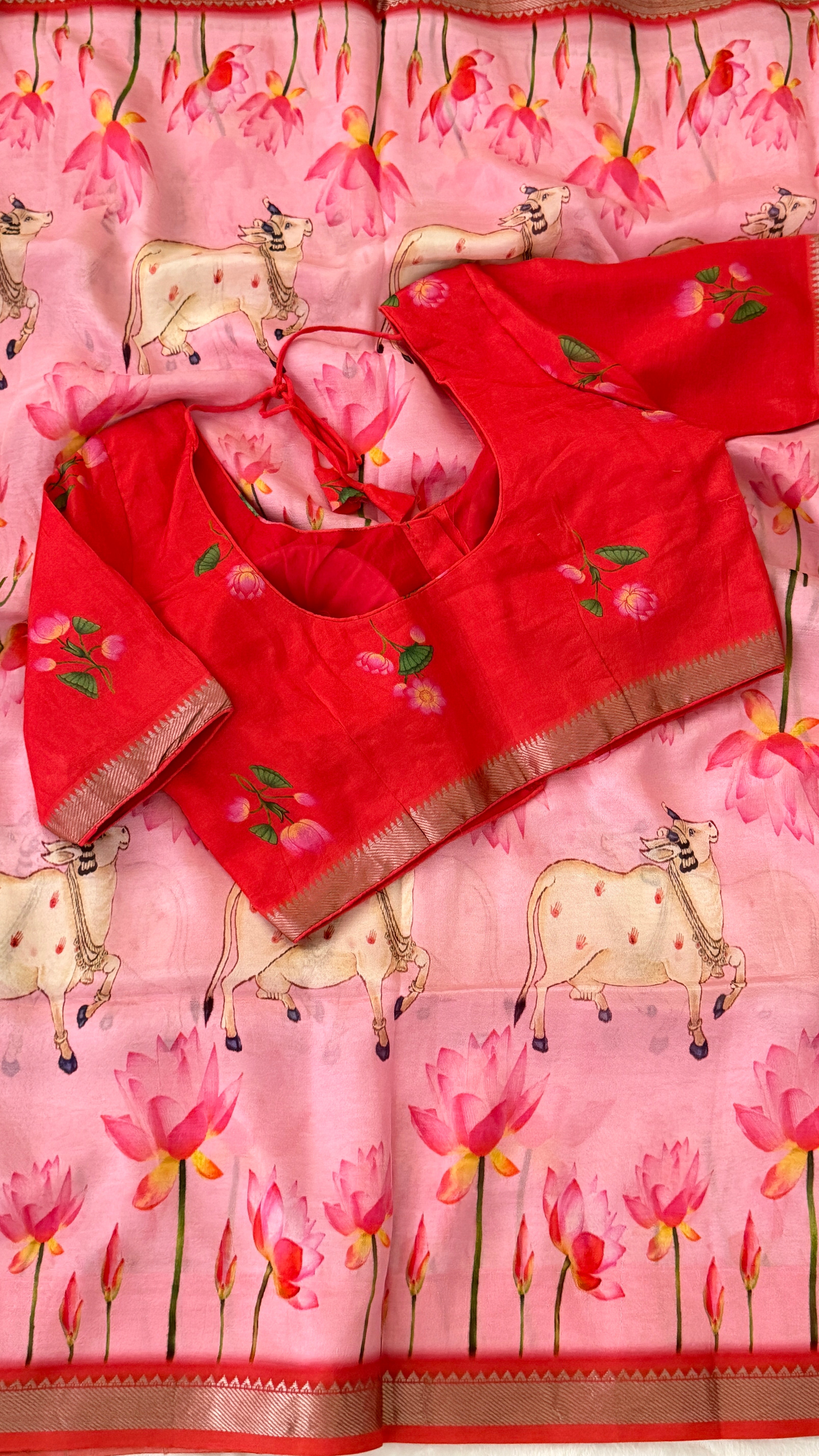 Pink Kalamkari Print Mangalagiri Silk Saree