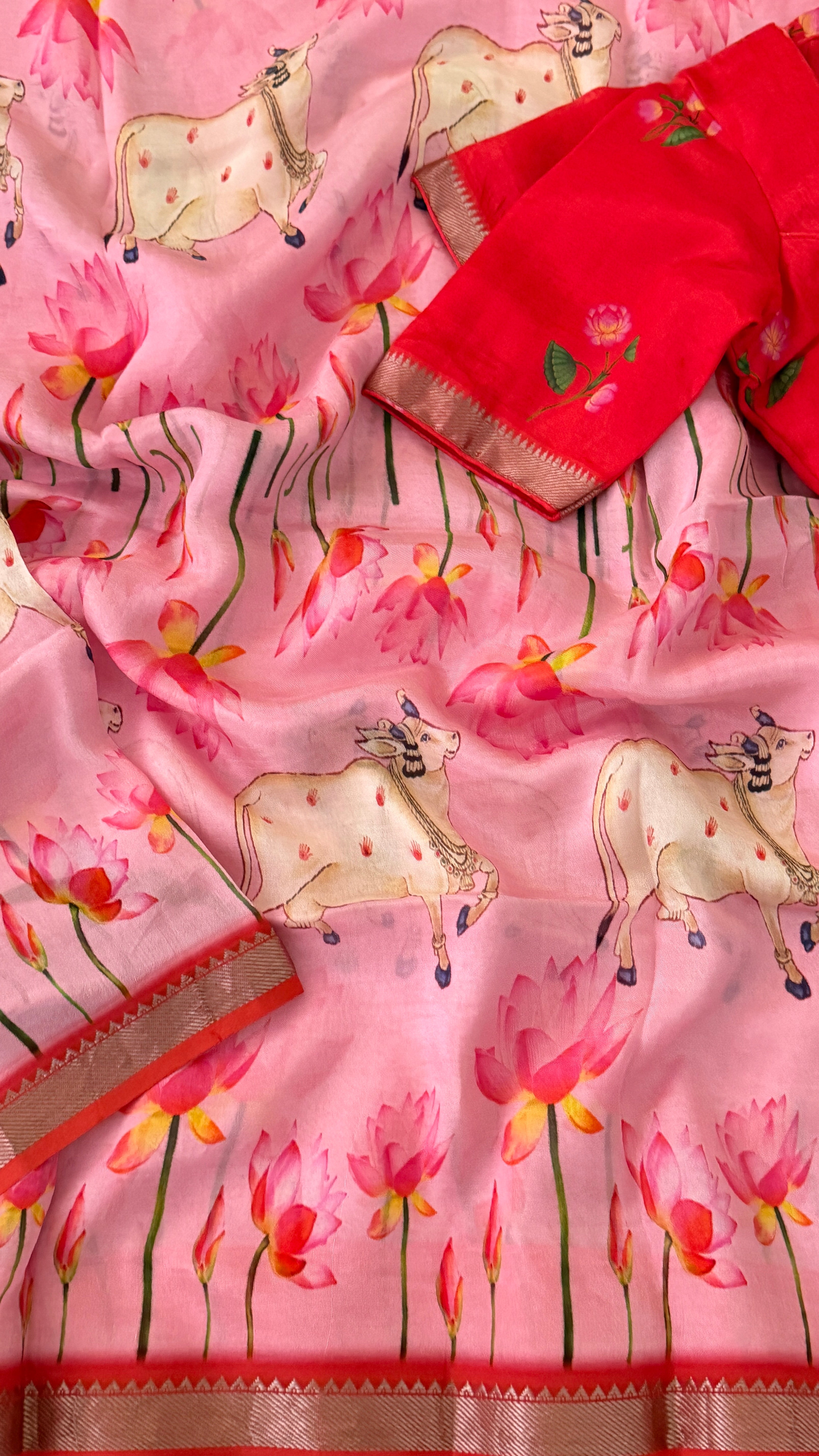 Pink Kalamkari Print Mangalagiri Silk Saree