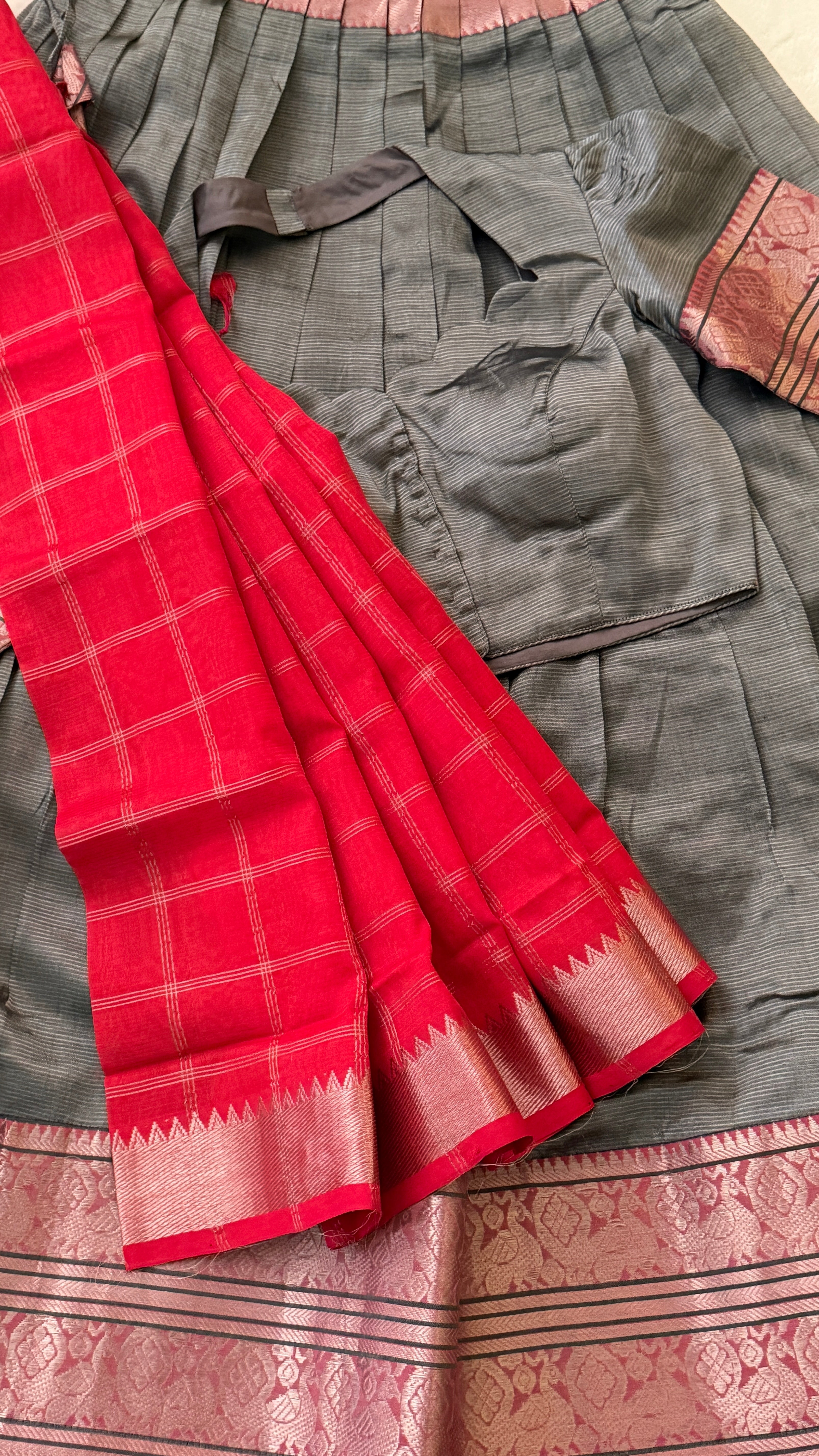 Grey & Rani Pink Half Saree