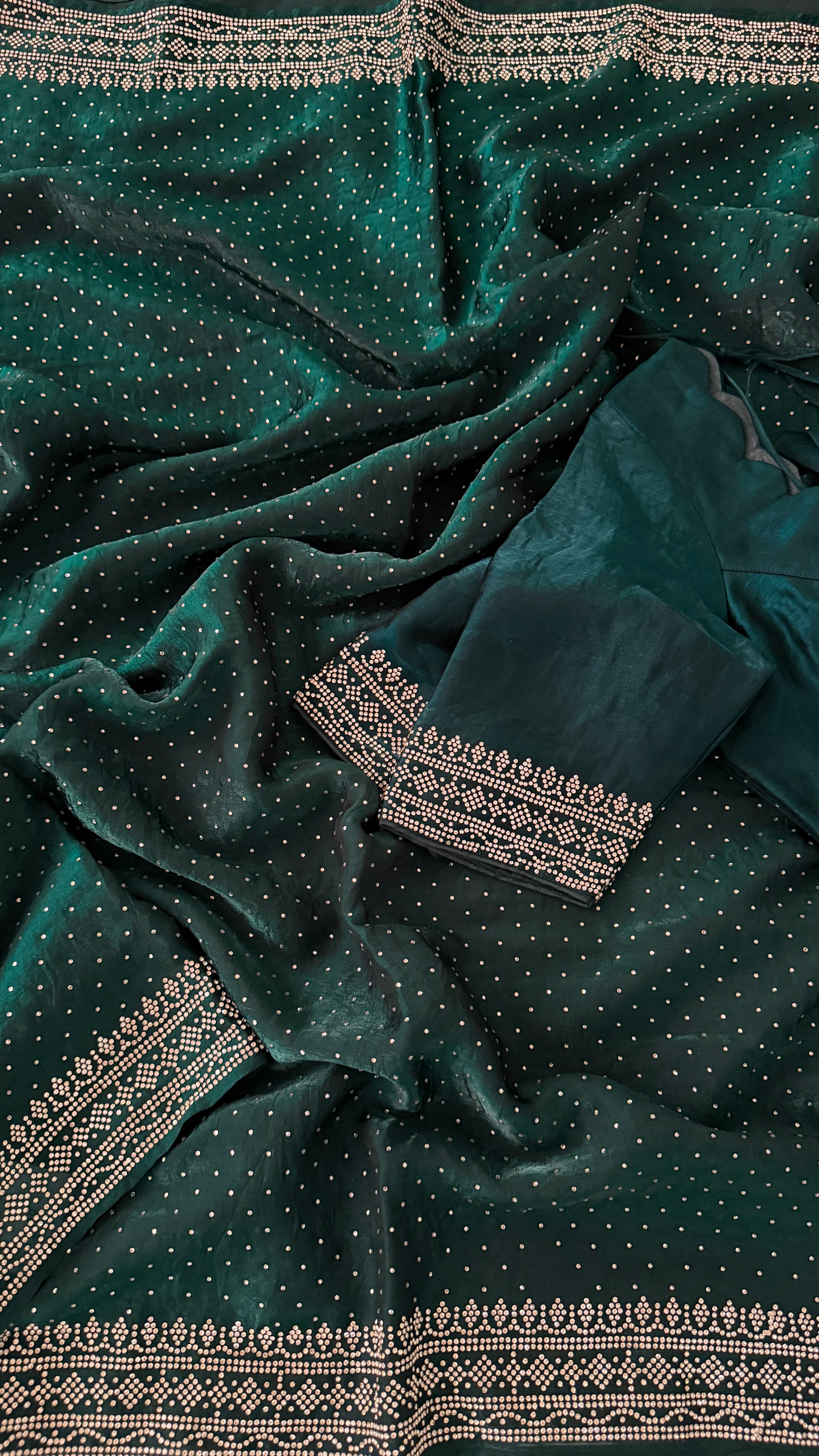 Bottle Green Swarowski Saree