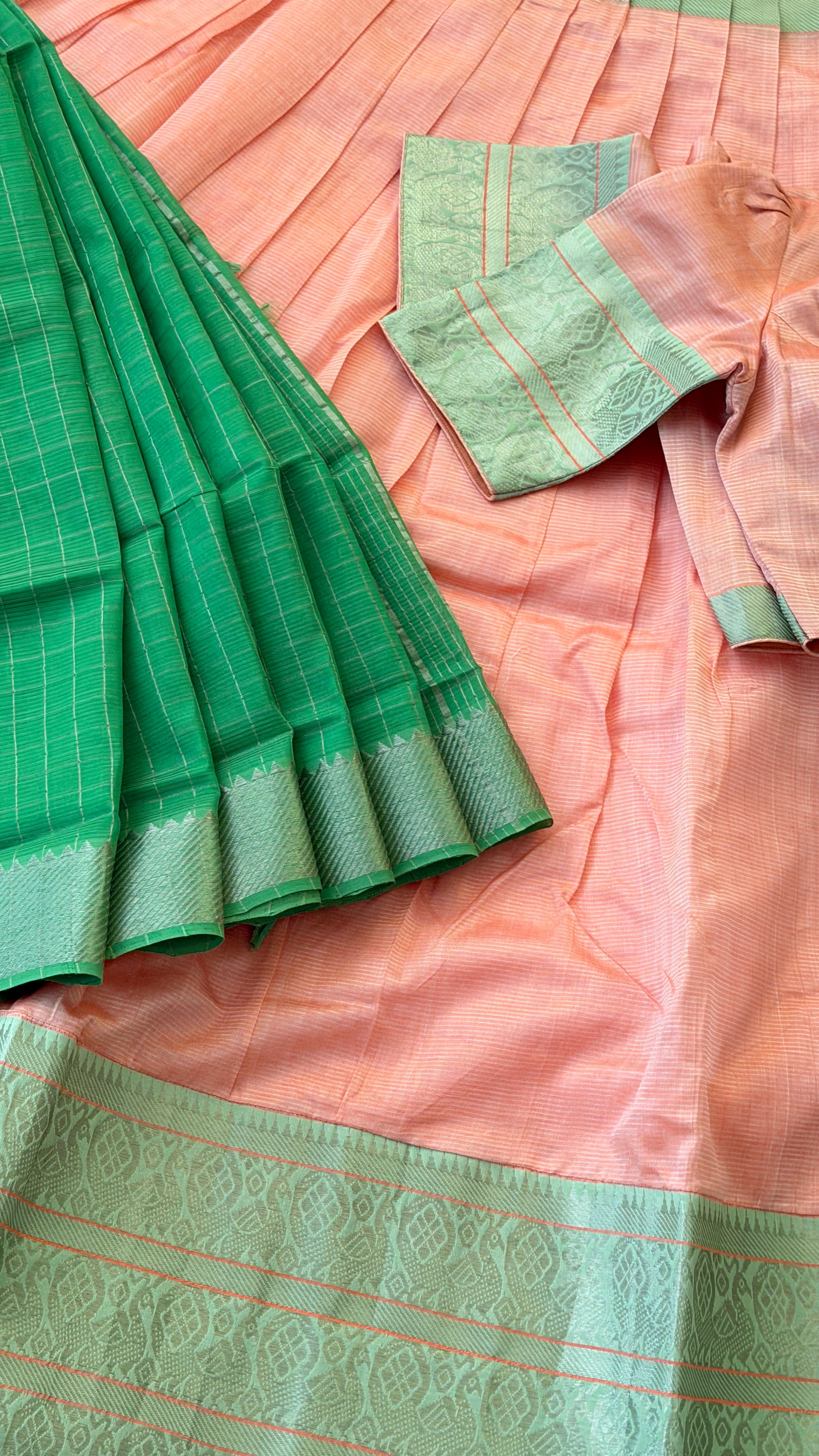 Peach & Green Half Saree