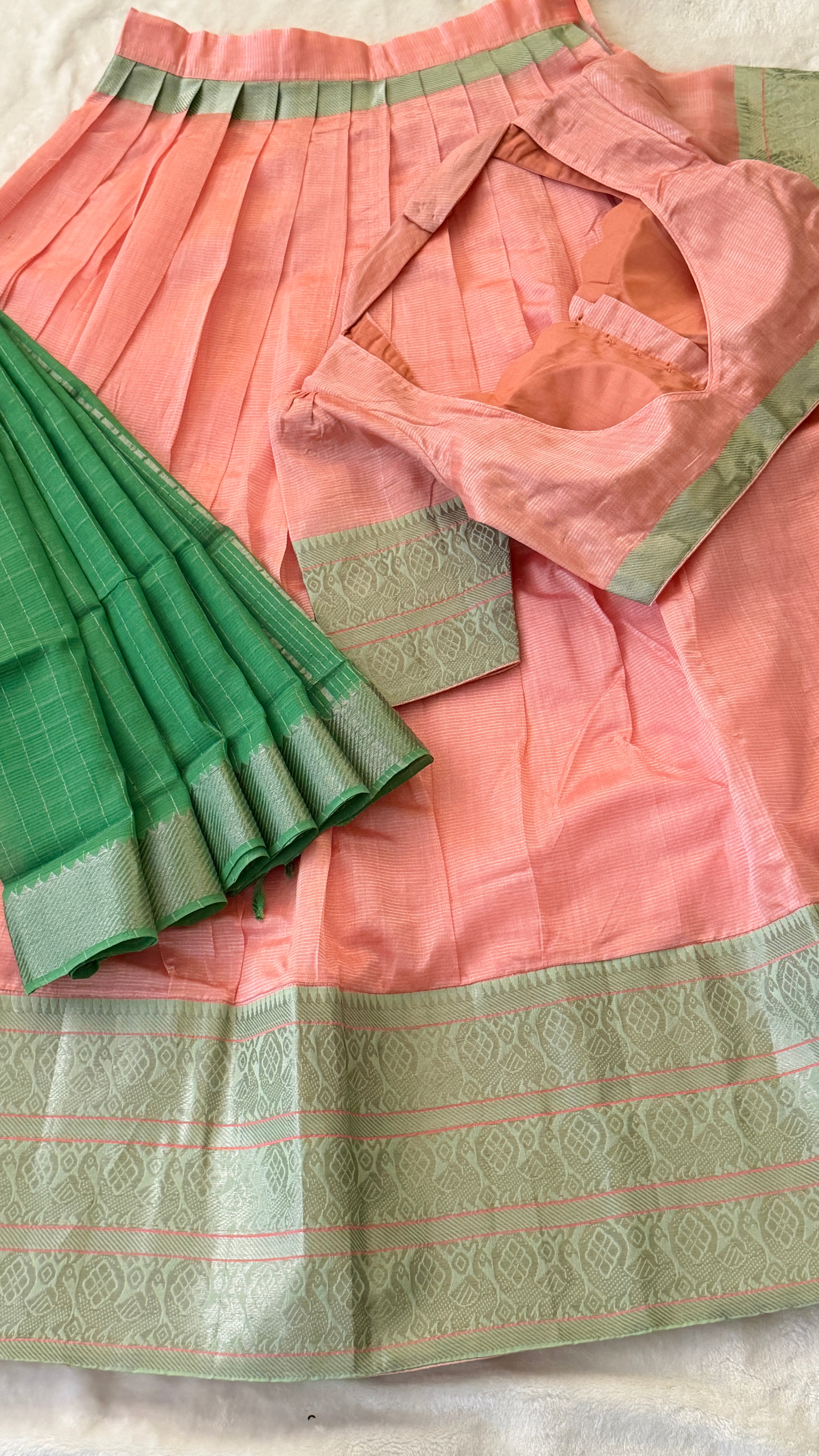 Peach & Green Half Saree