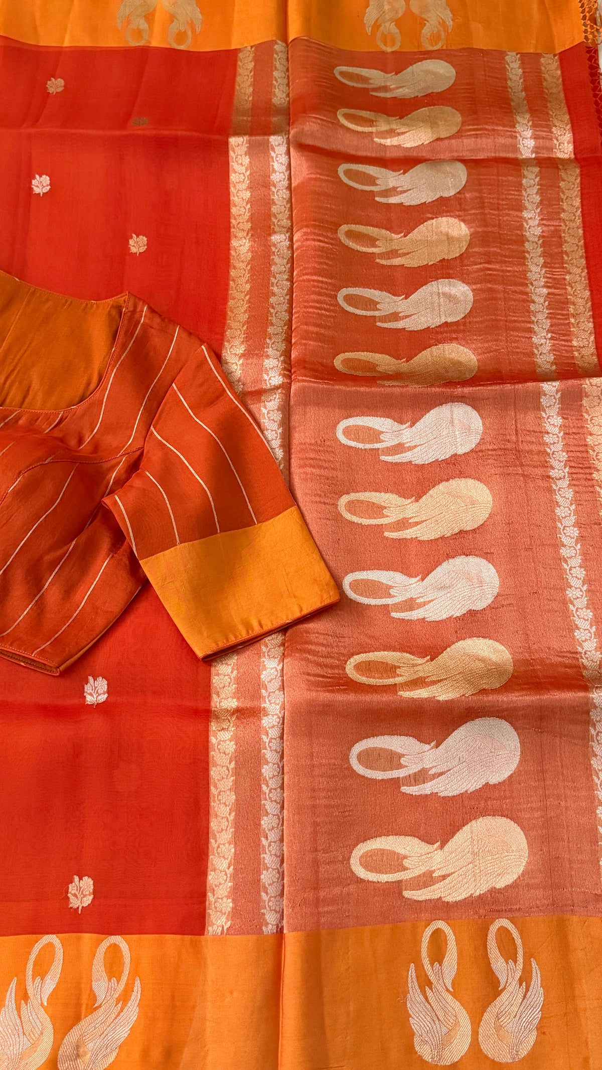 Orange Kora Organza Silk Saree