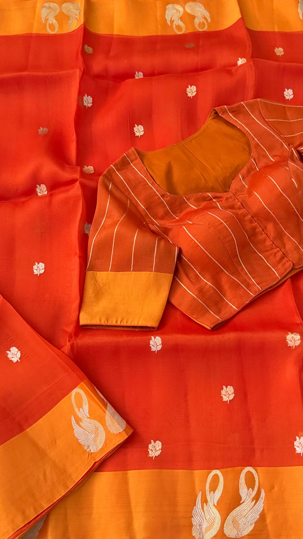 Orange Kora Organza Silk Saree