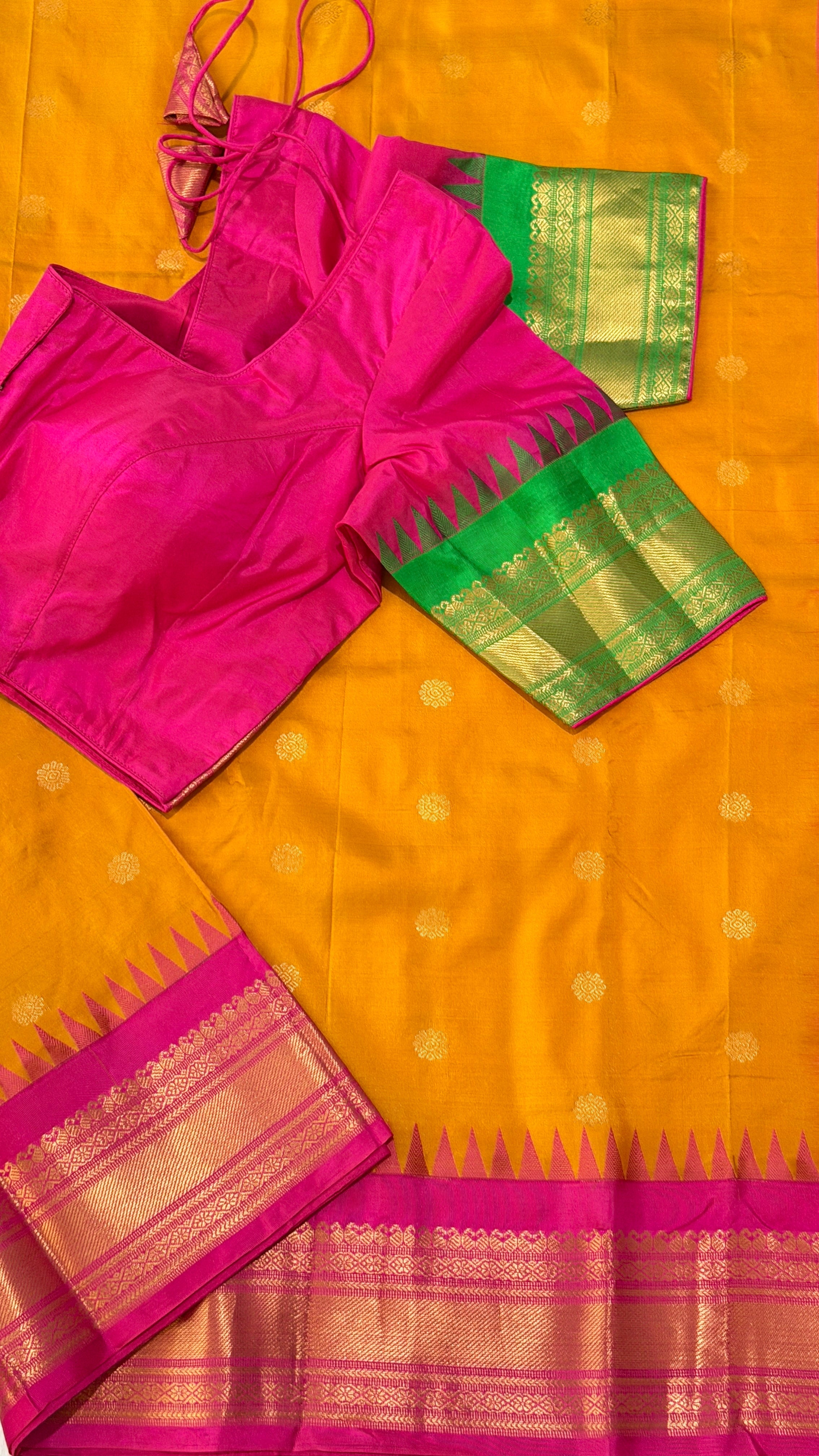 Mustard & Hot Pink Kanchipuram Silk Saree