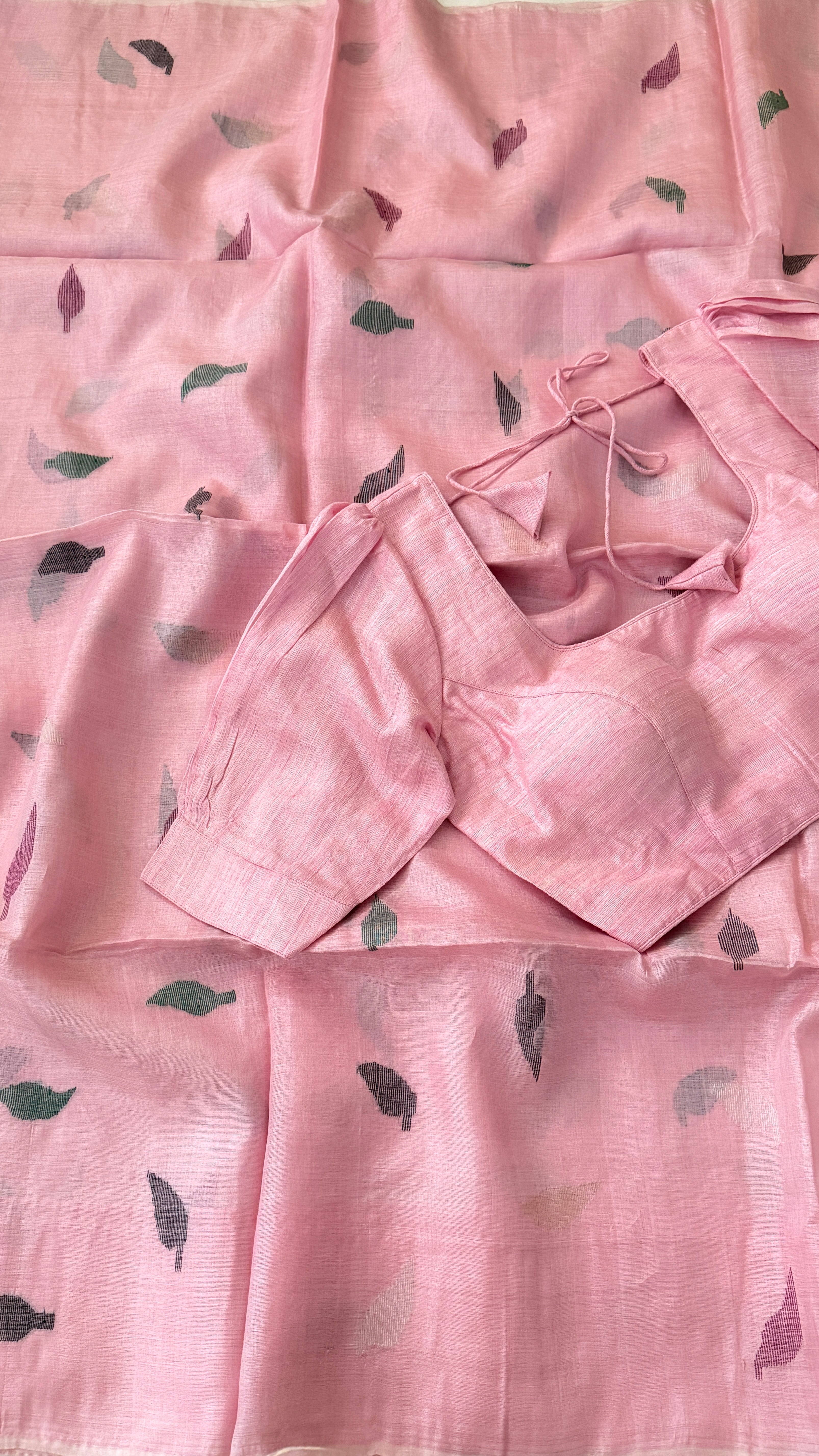 Baby Pink Gicha Tussar Silk Saree