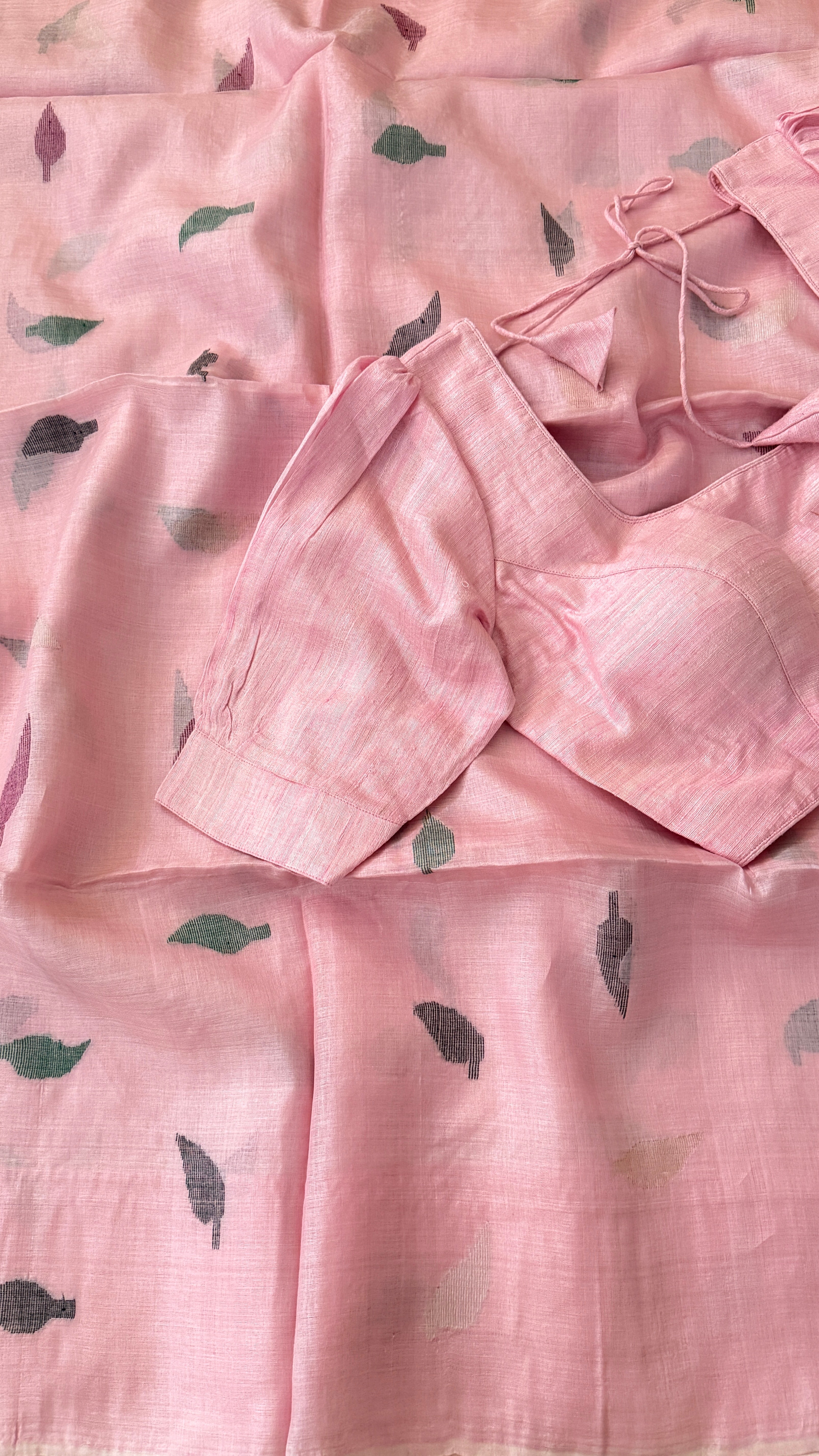 Baby Pink Gicha Tussar Silk Saree