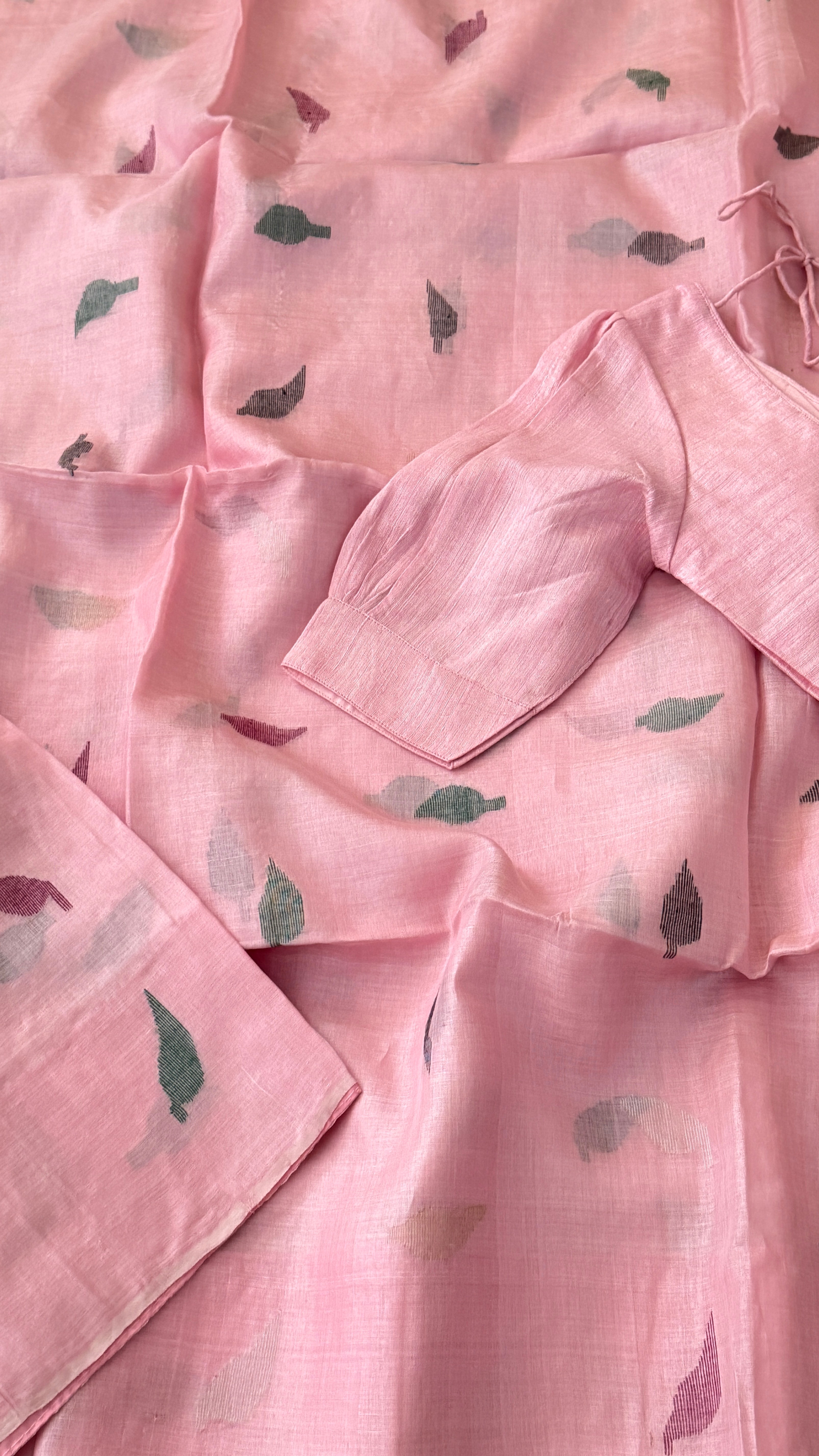 Baby Pink Gicha Tussar Silk Saree
