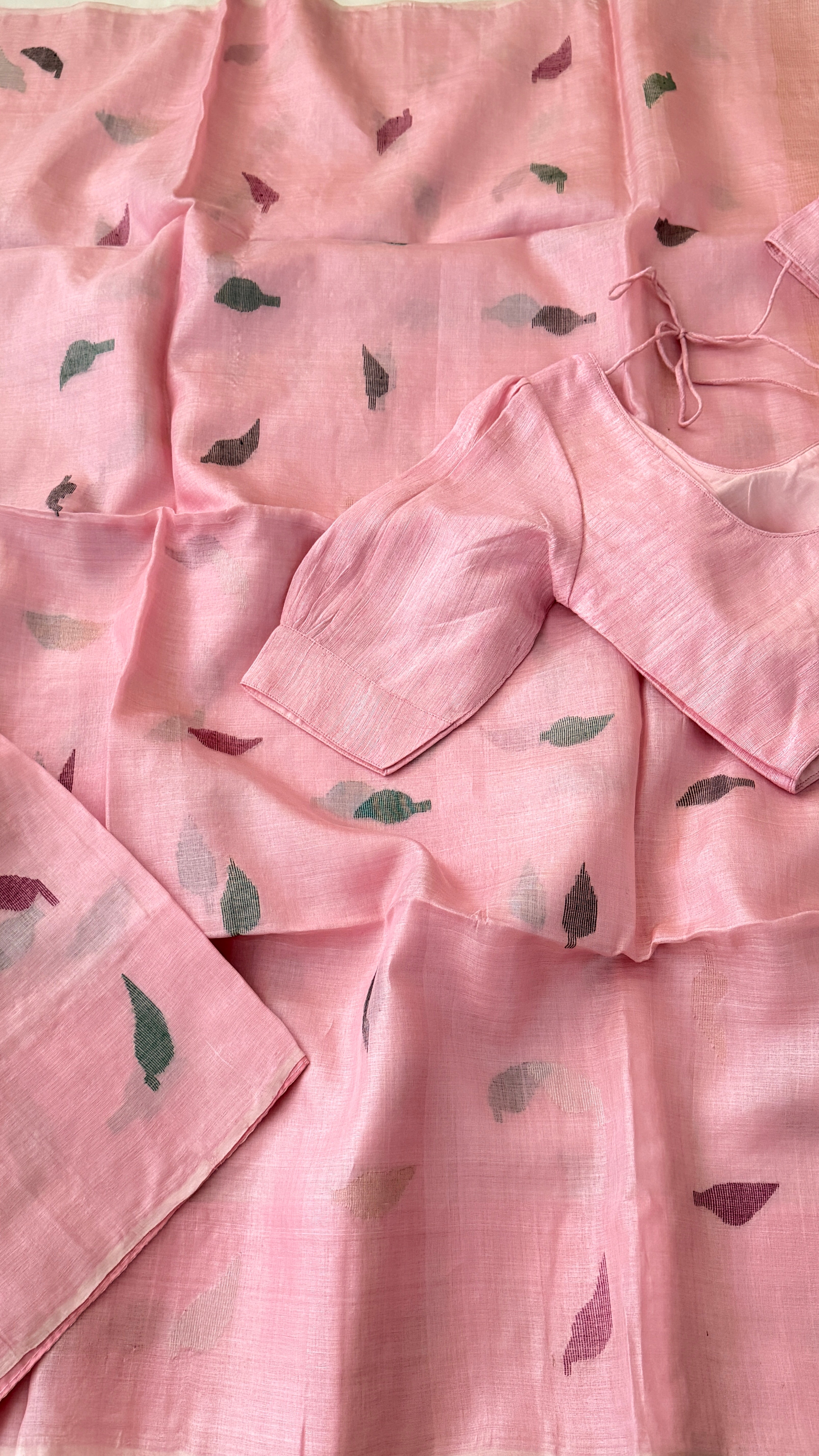 Baby Pink Gicha Tussar Silk Saree