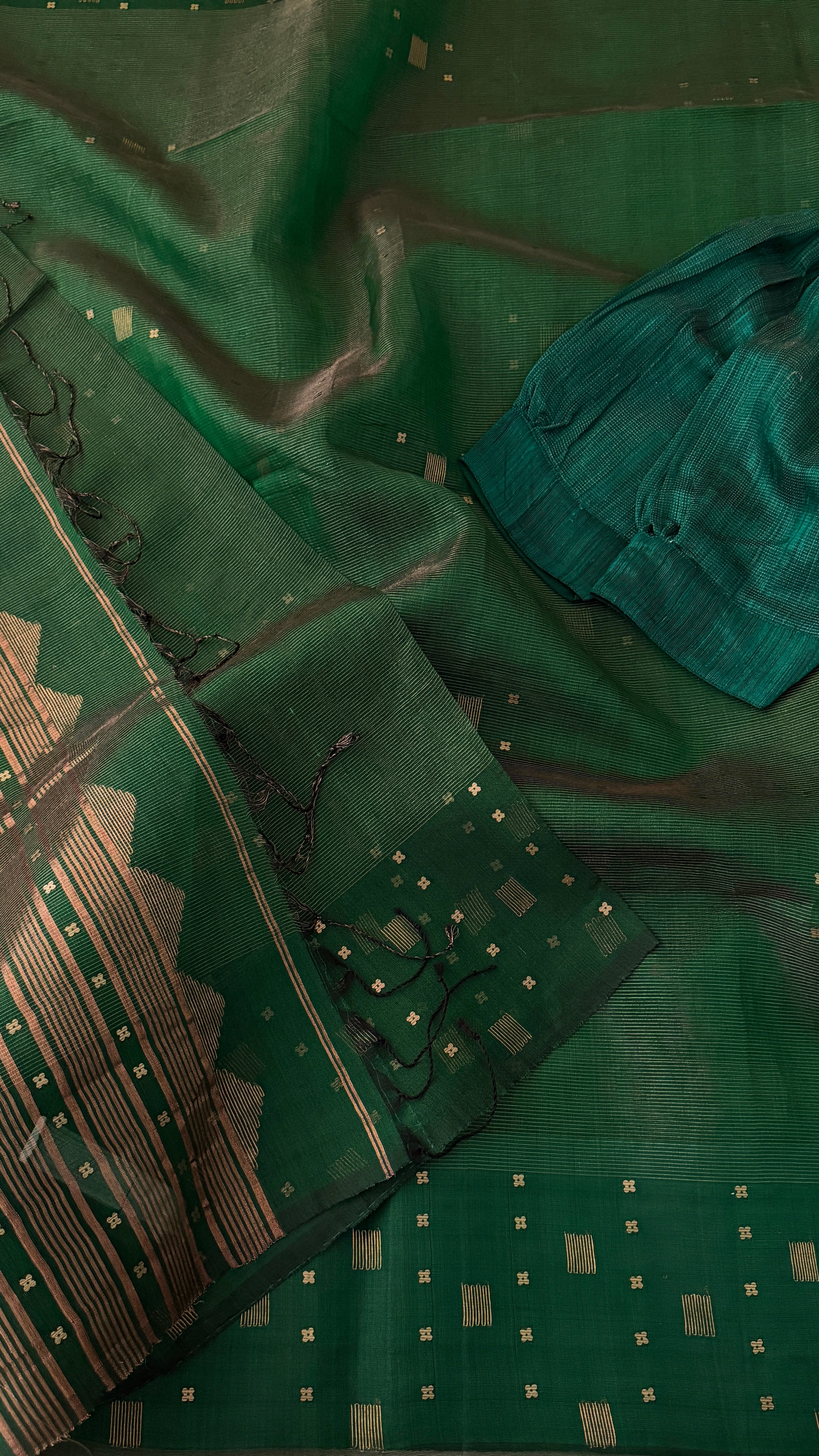 Bottle Green Muslin Jamdani Saree