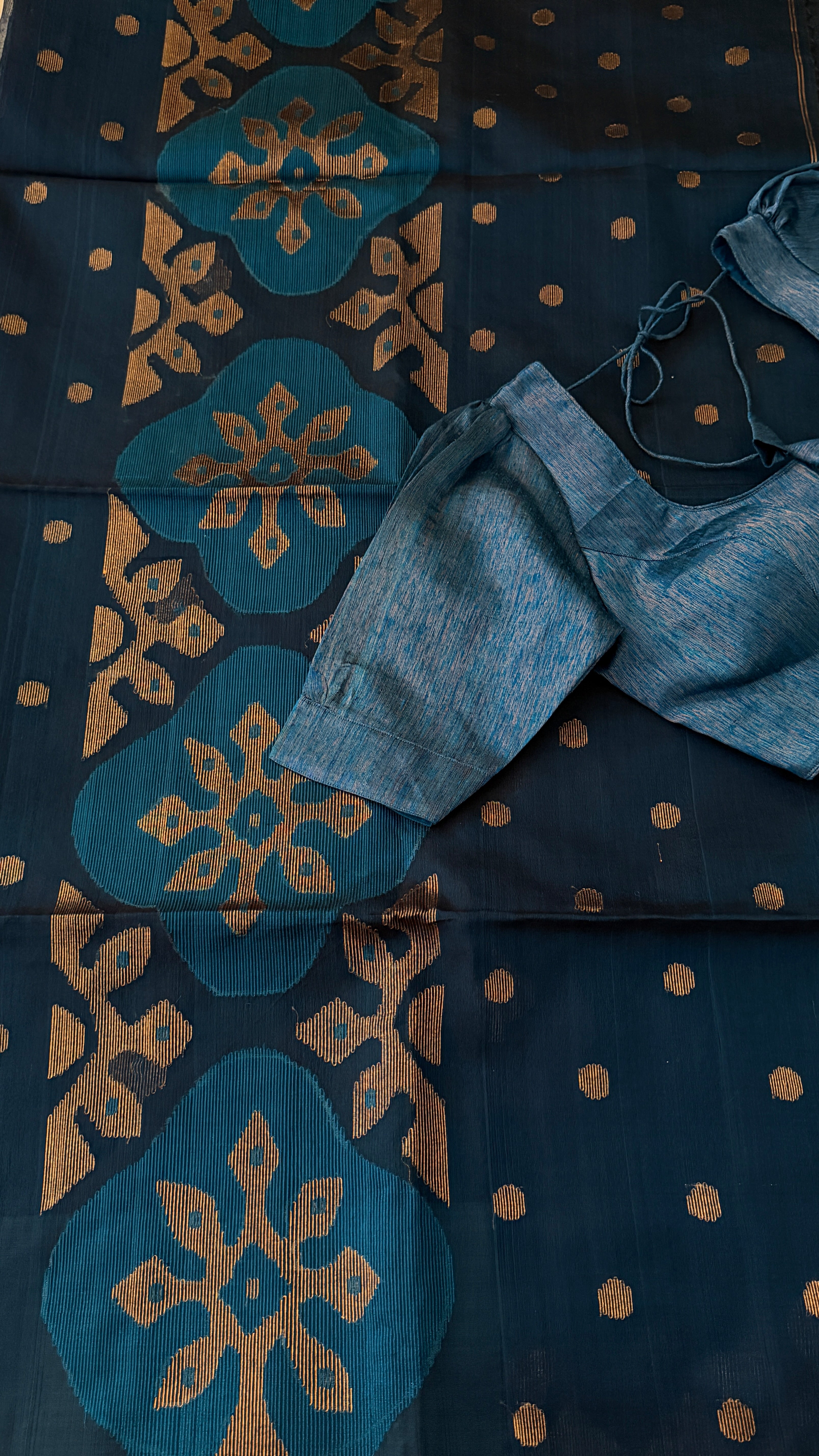 Dark Blue Muslin Jamdani Saree