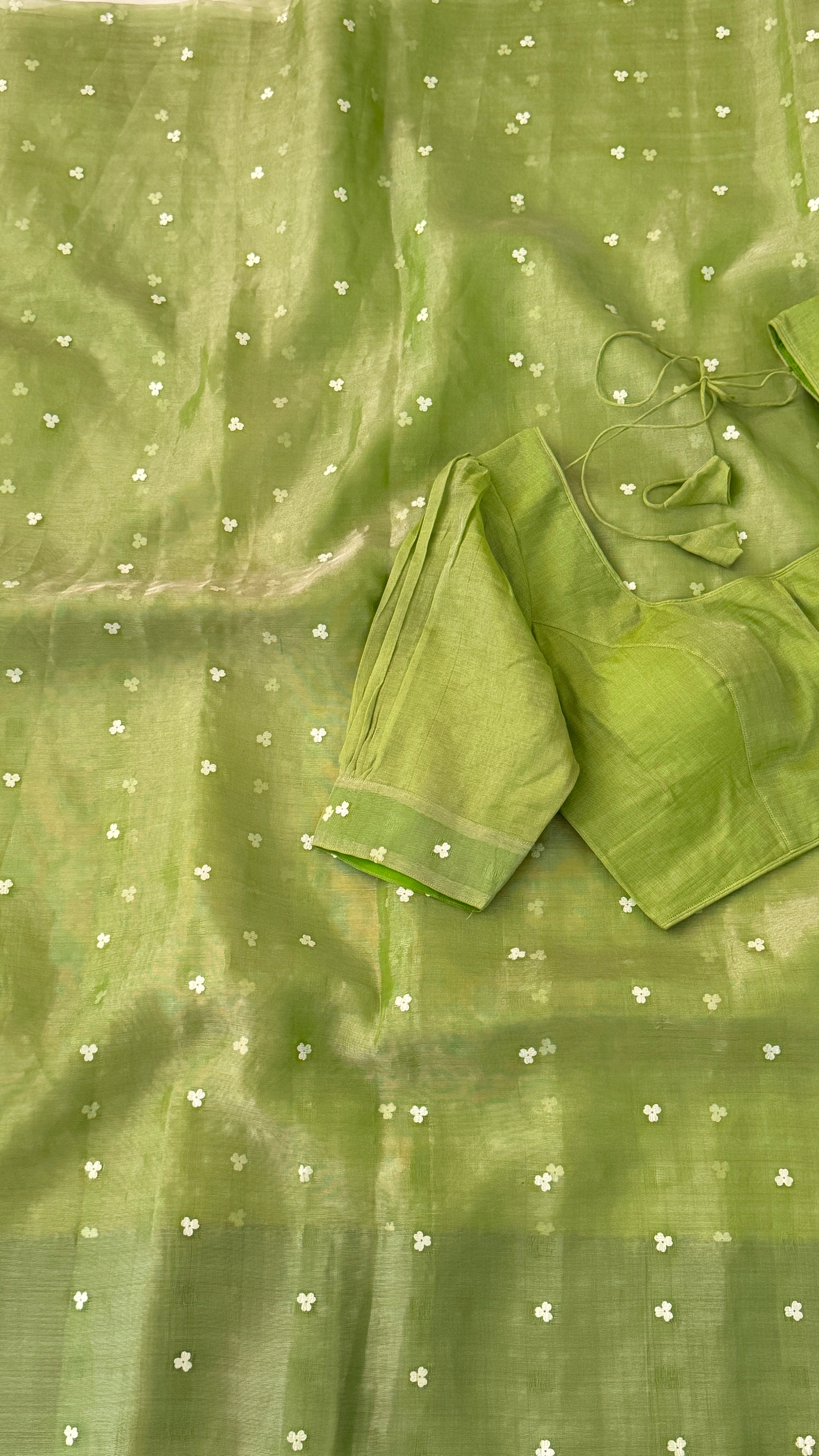 Green Sequins Muslin Jamdani Saree