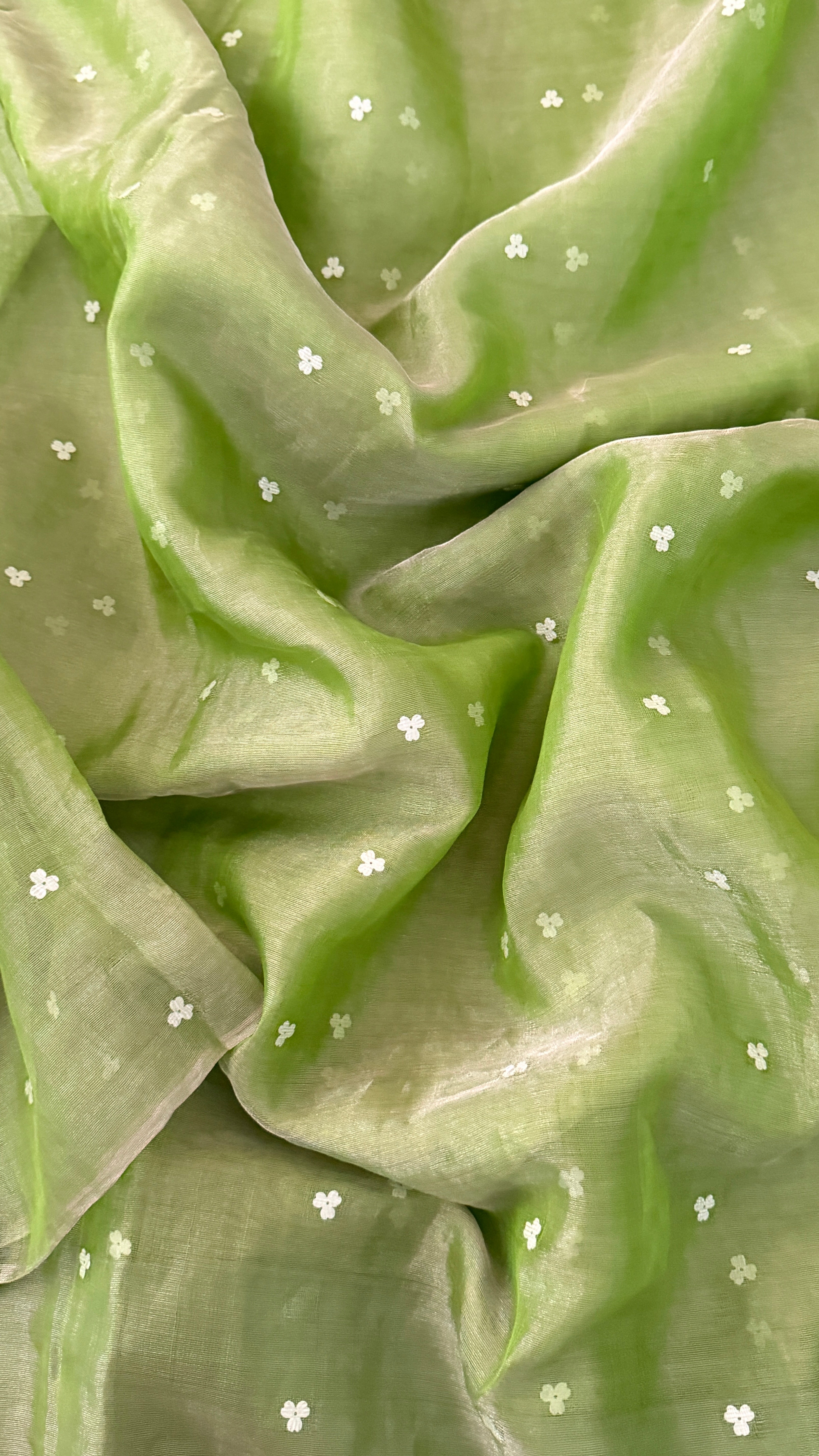 Green Sequins Muslin Jamdani Saree