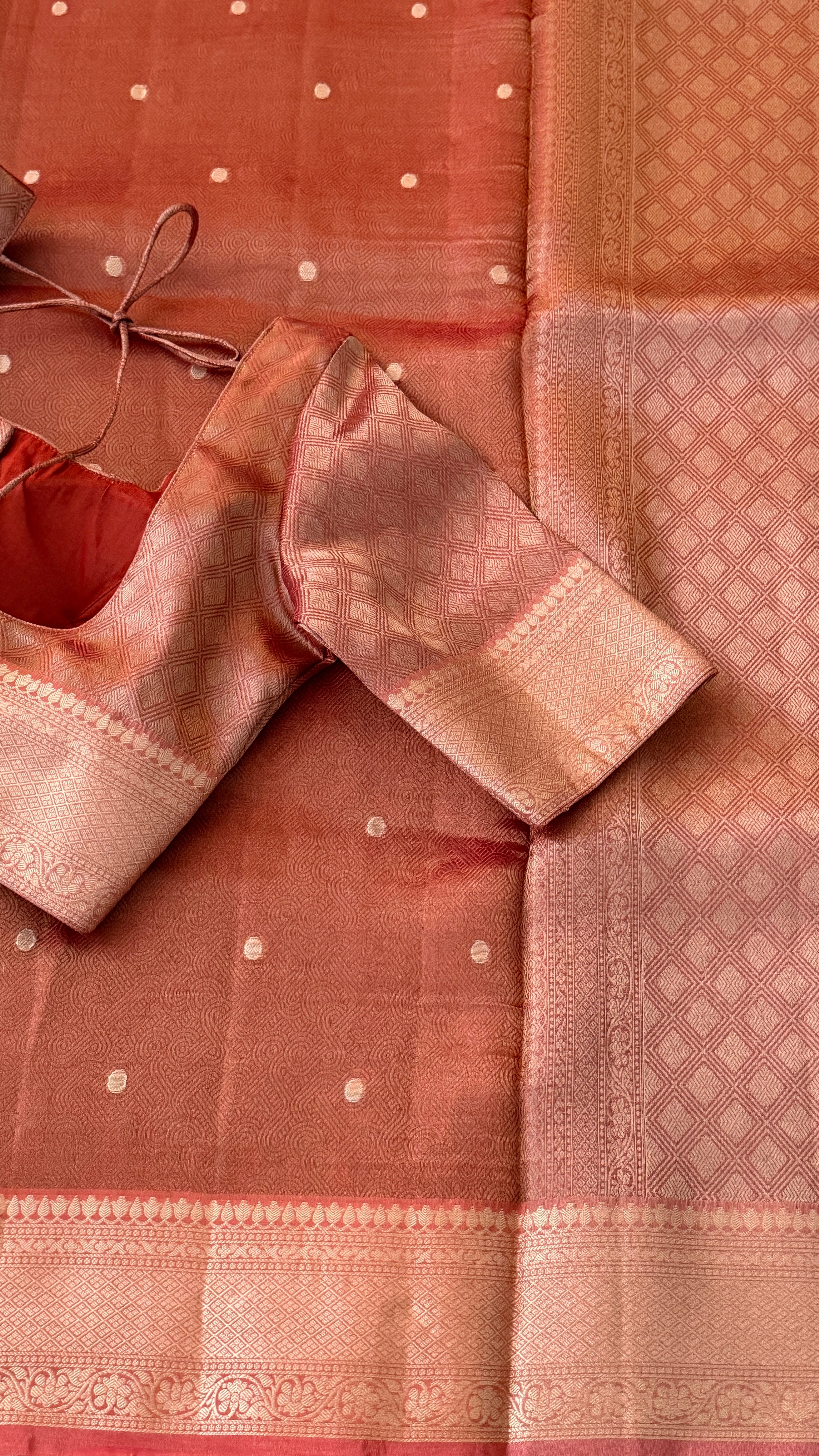 Rust Polka Tissue Silk Saree