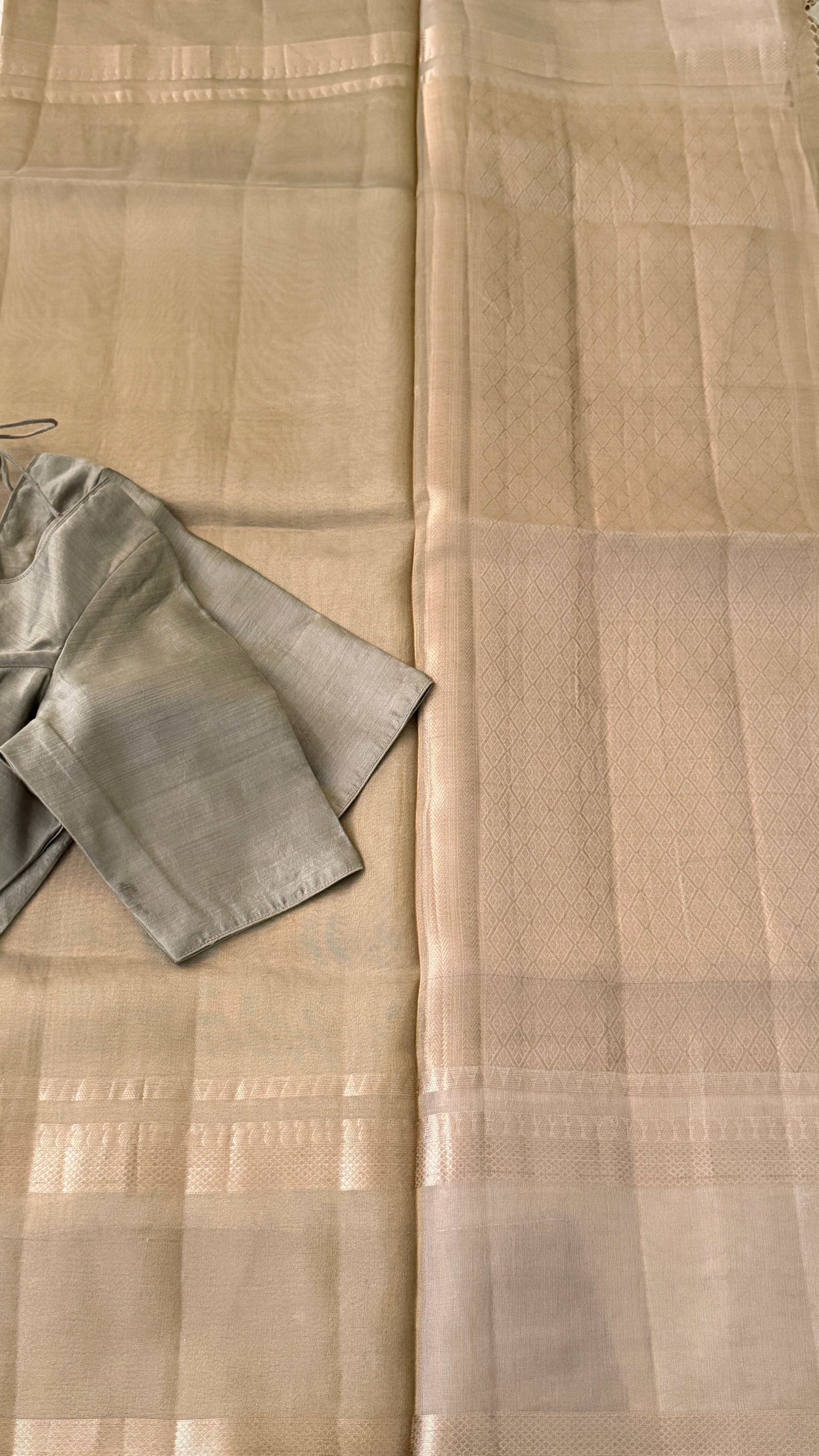 Grey Beige Tissue Silk Saree