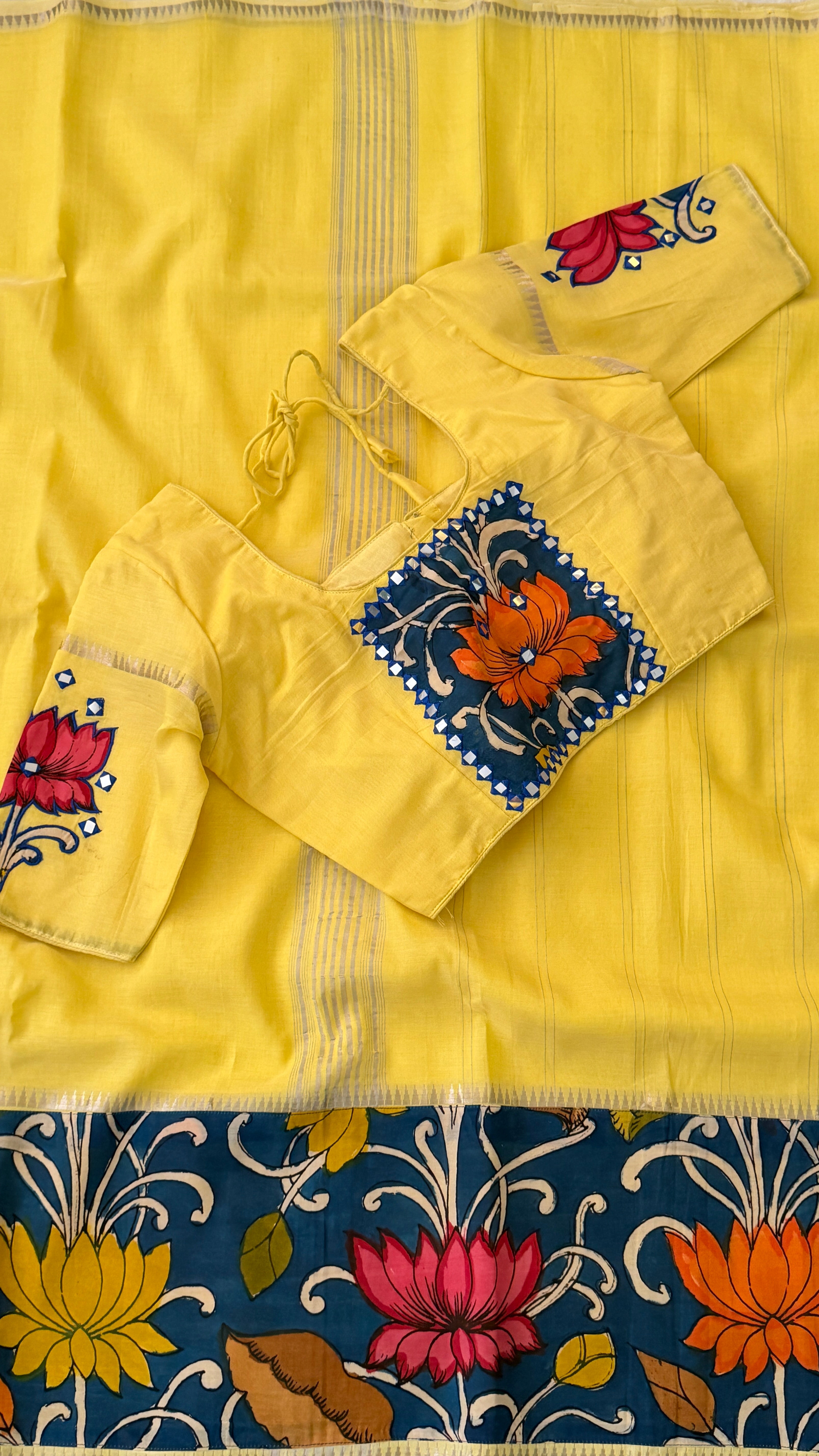 Yellow Kalamkari Mangalagiri Silk Saree