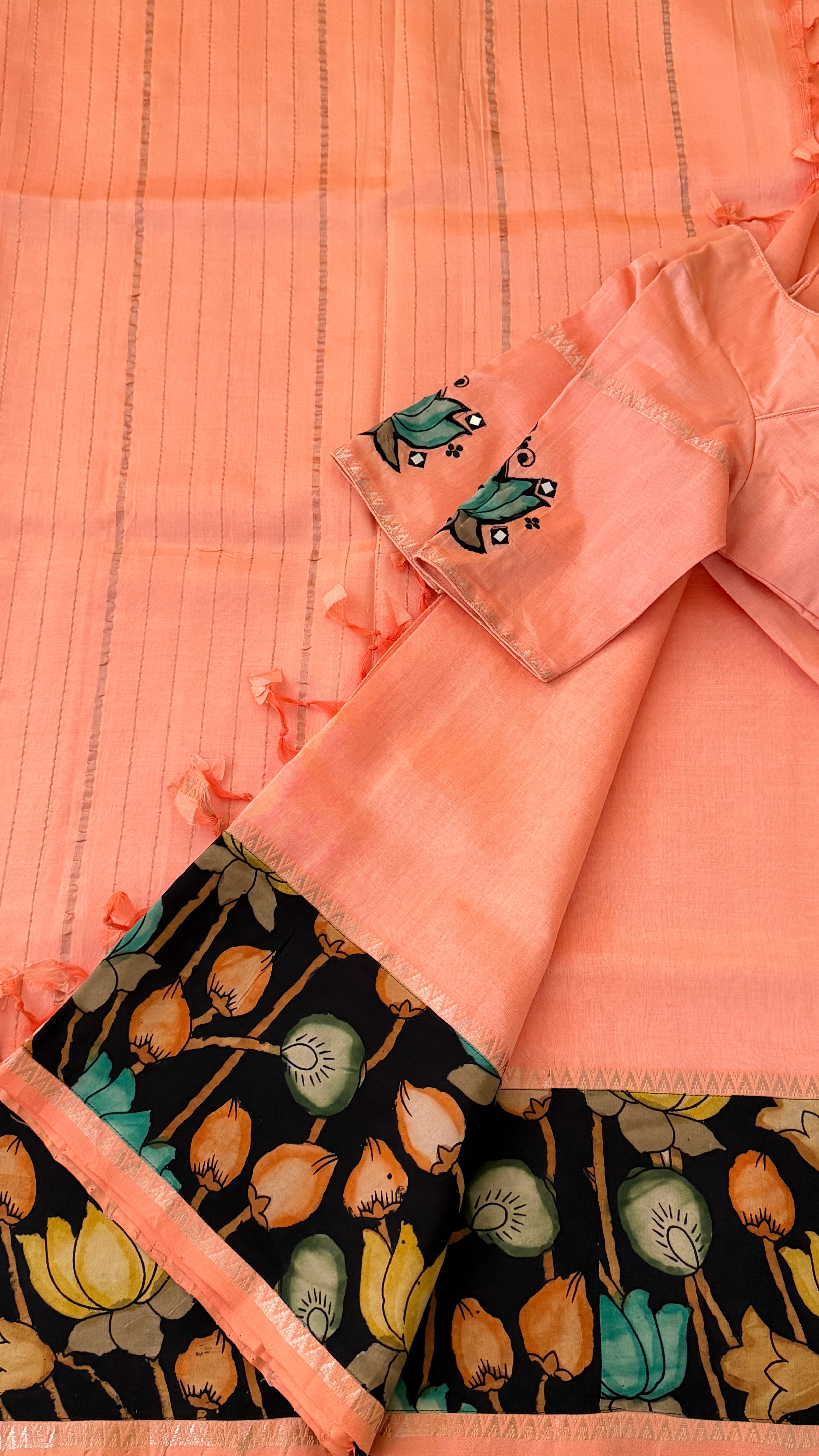 Peach Kalamkari Mangalagiri Silk Saree