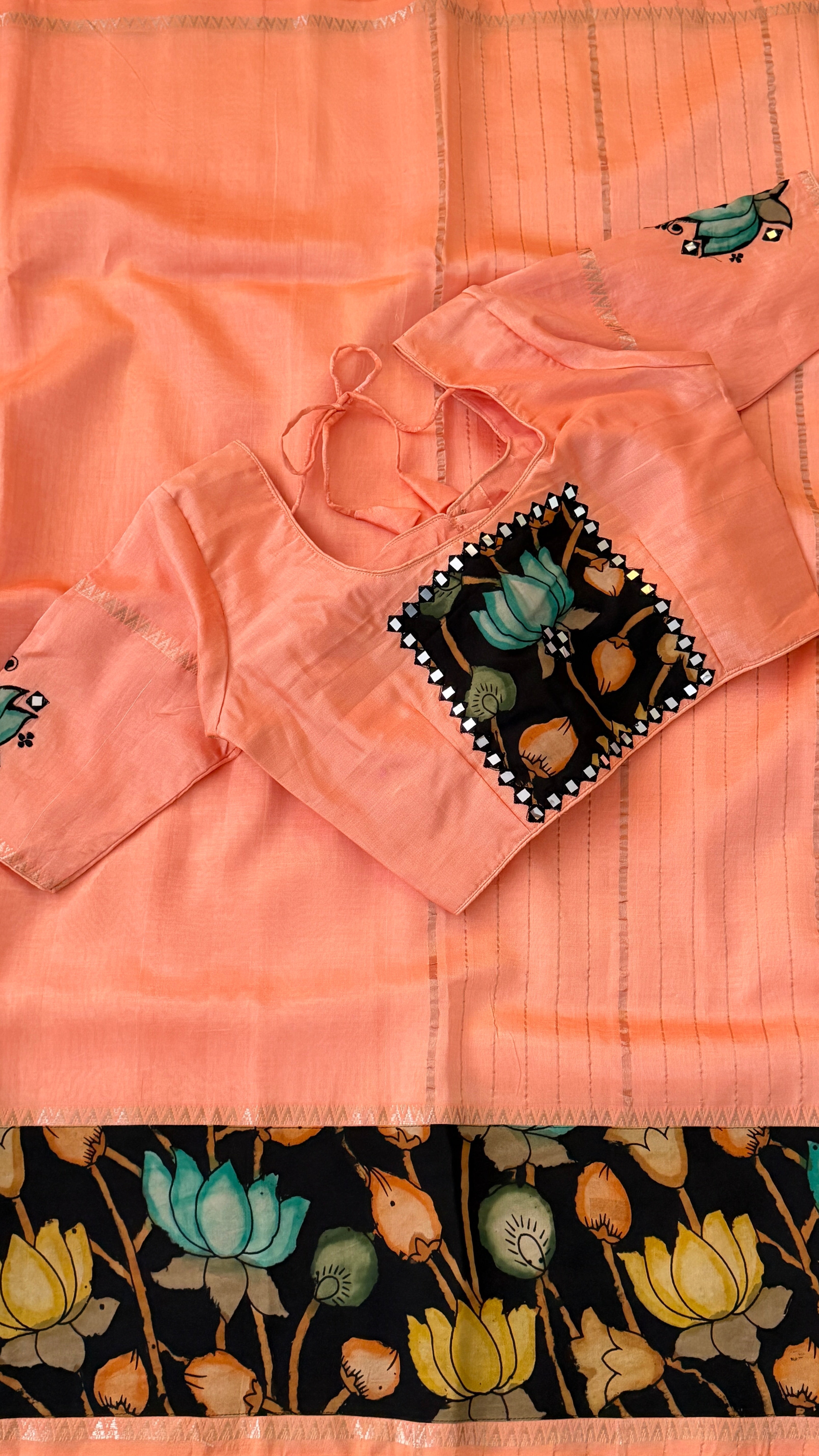 Peach Kalamkari Mangalagiri Silk Saree