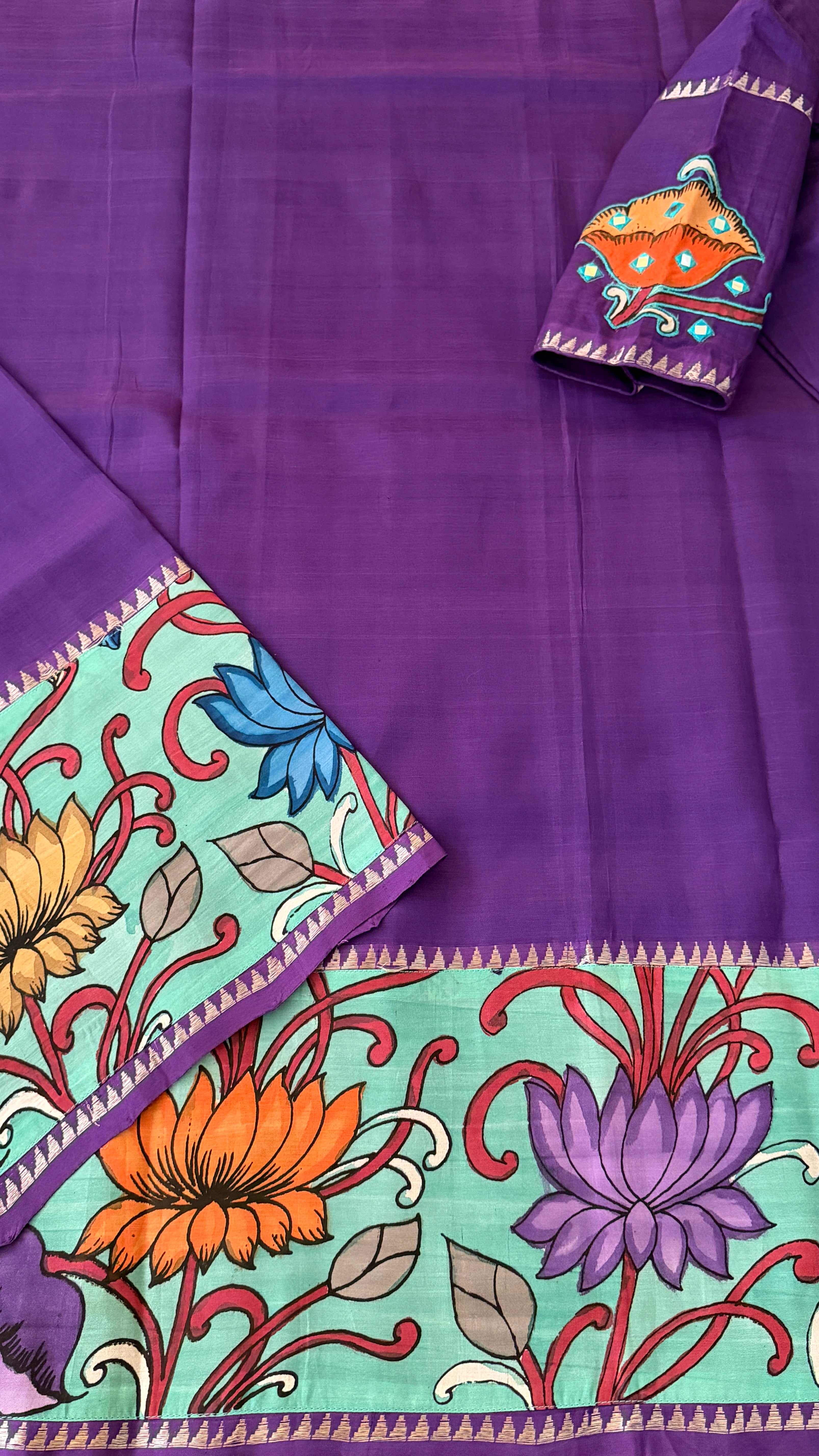 Purple Kalamkari Mangalagiri Silk Saree