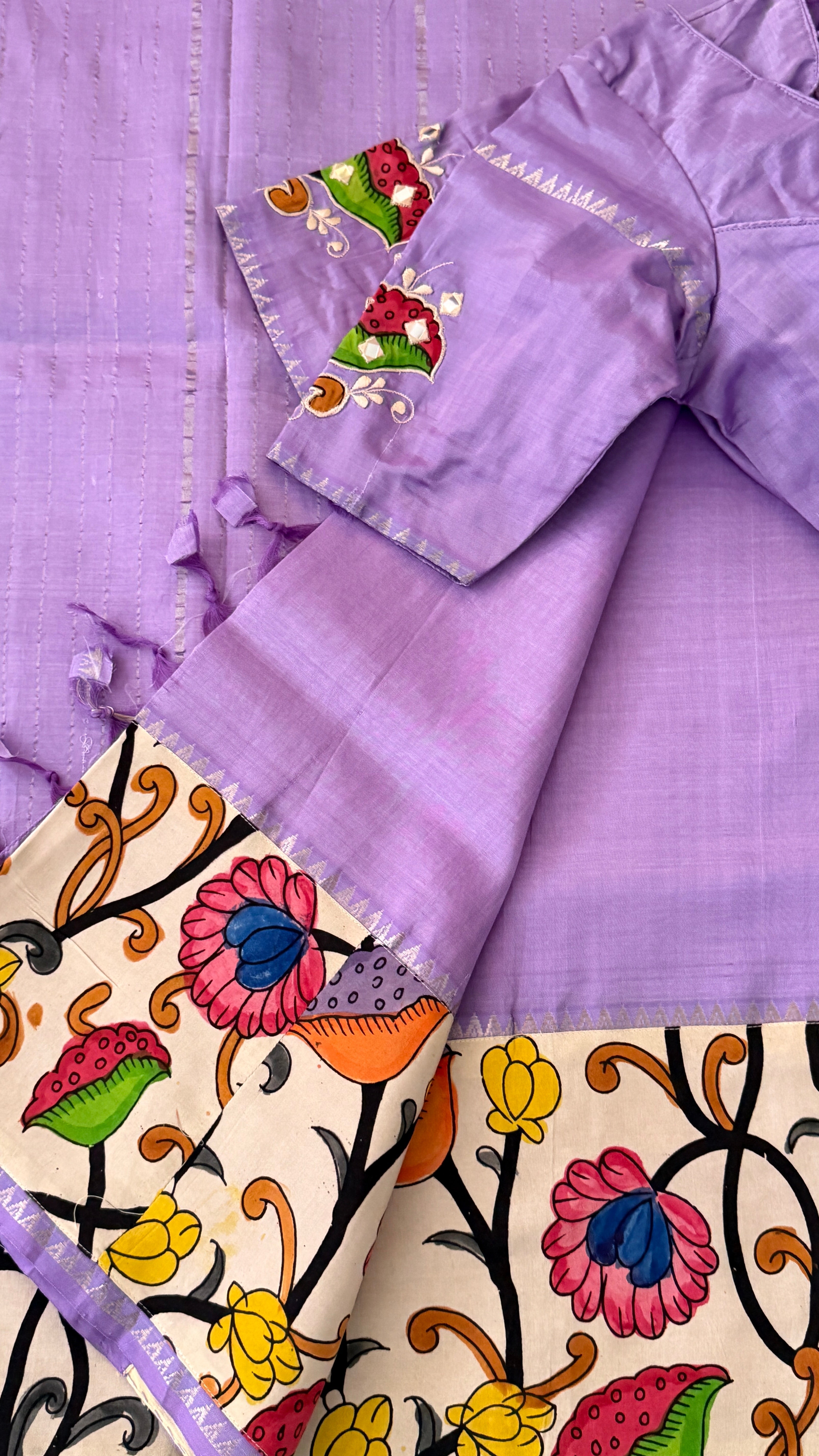 Lavender Kalamkari Mangalagiri Saree