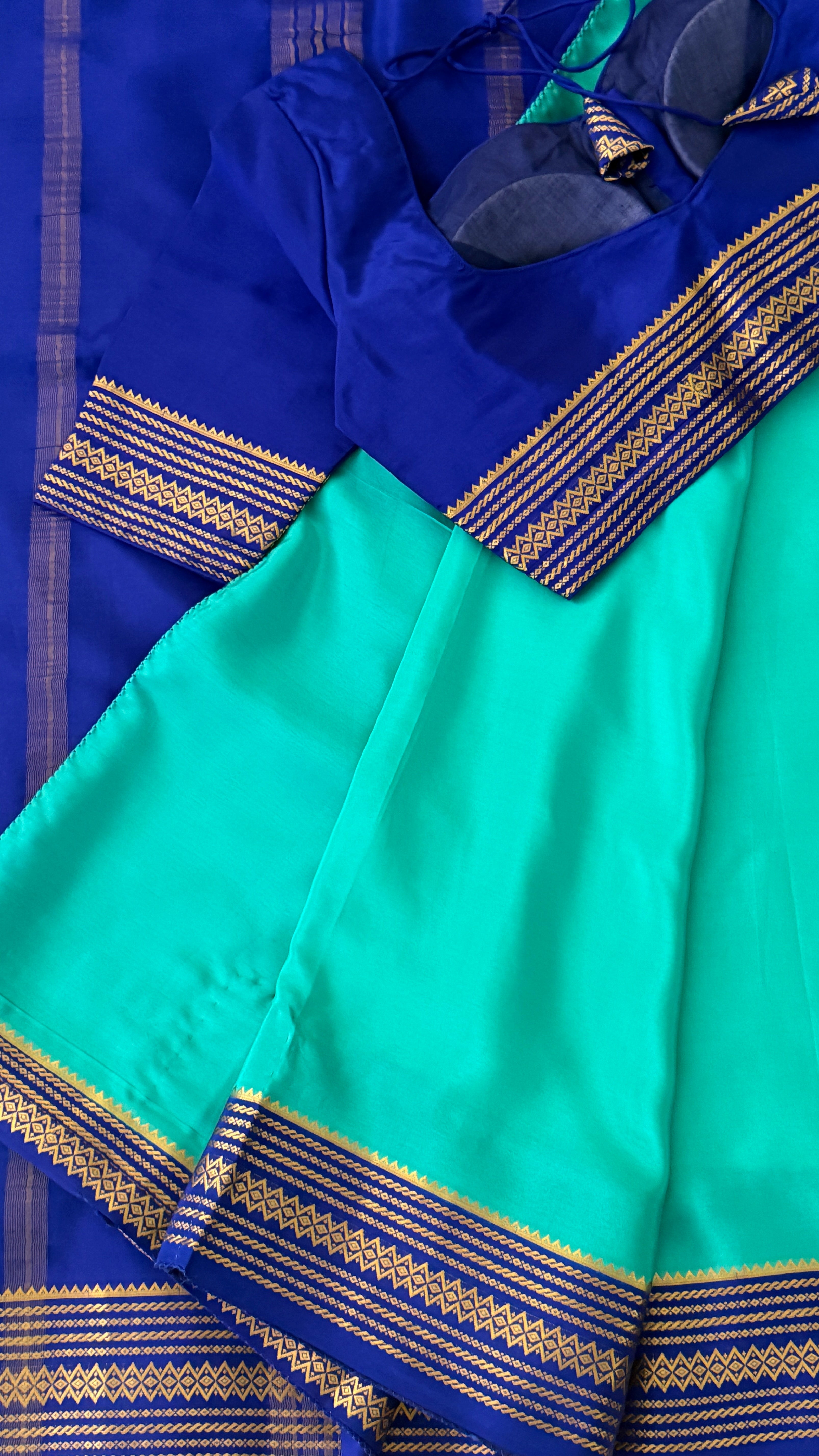 Aqua & Royal Blue Mysore Silk Saree