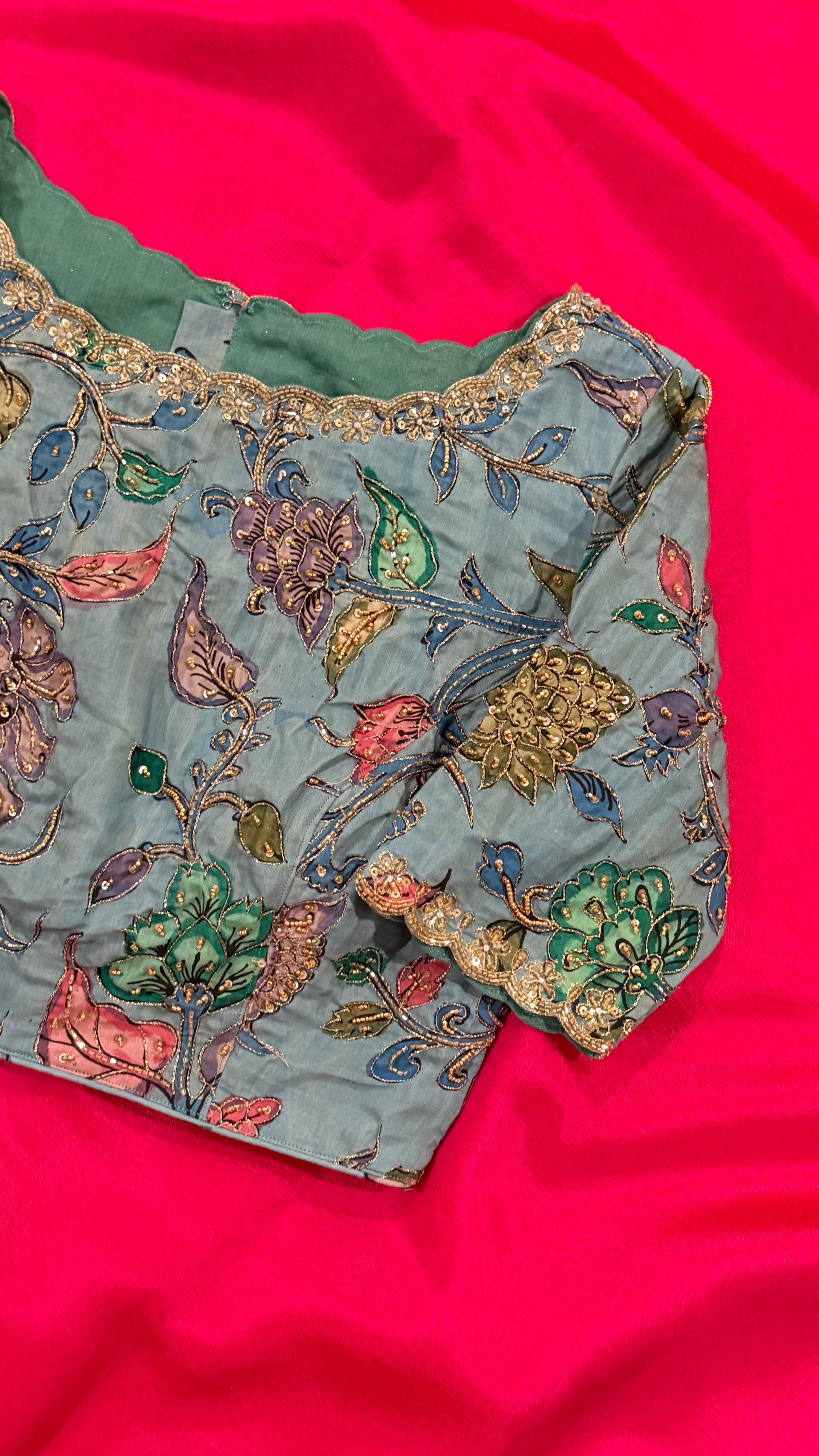 Sky Blue Pen-Kalamkari Blouse