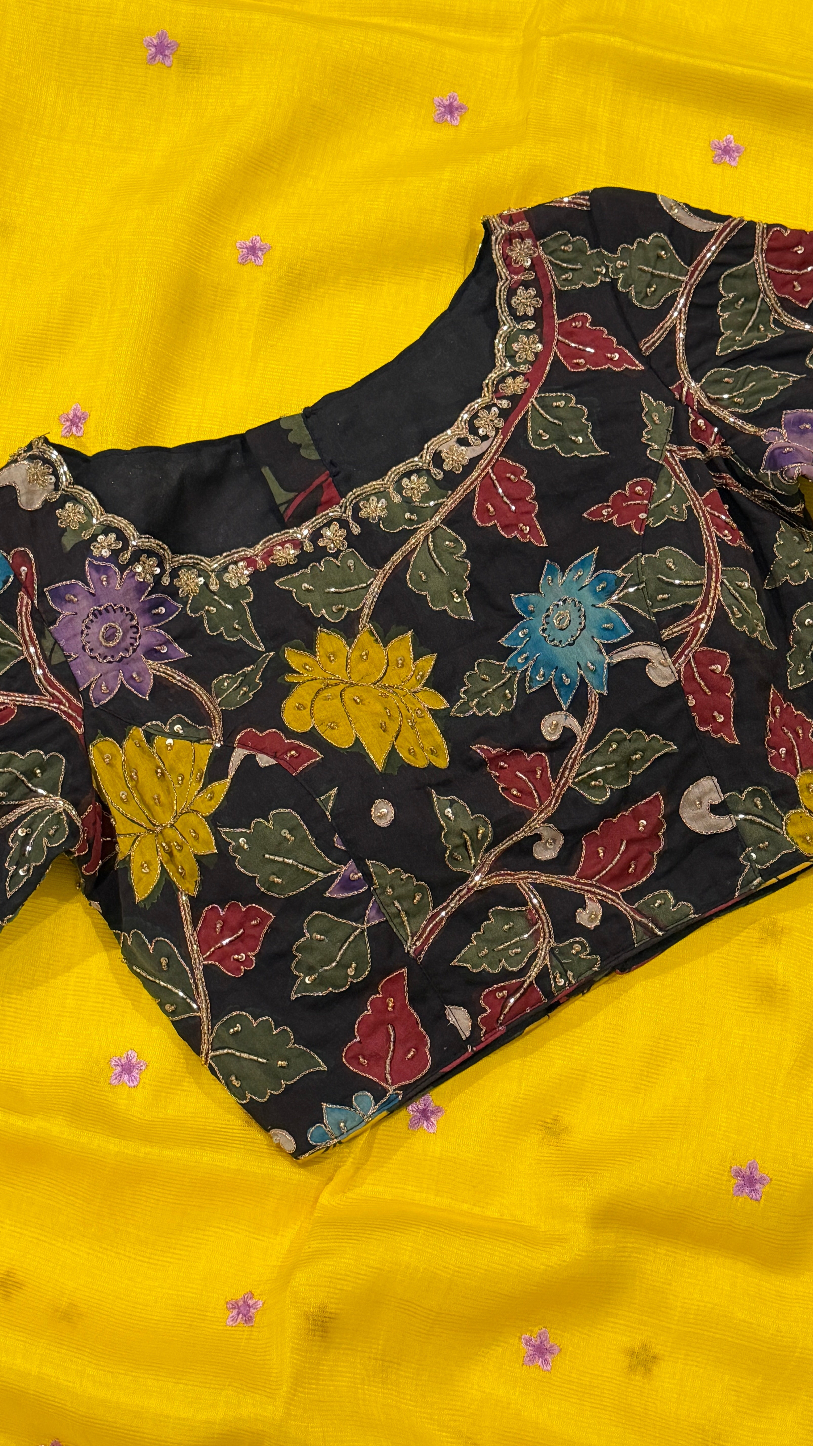 Black Floral Pen-Kalamkari Blouse