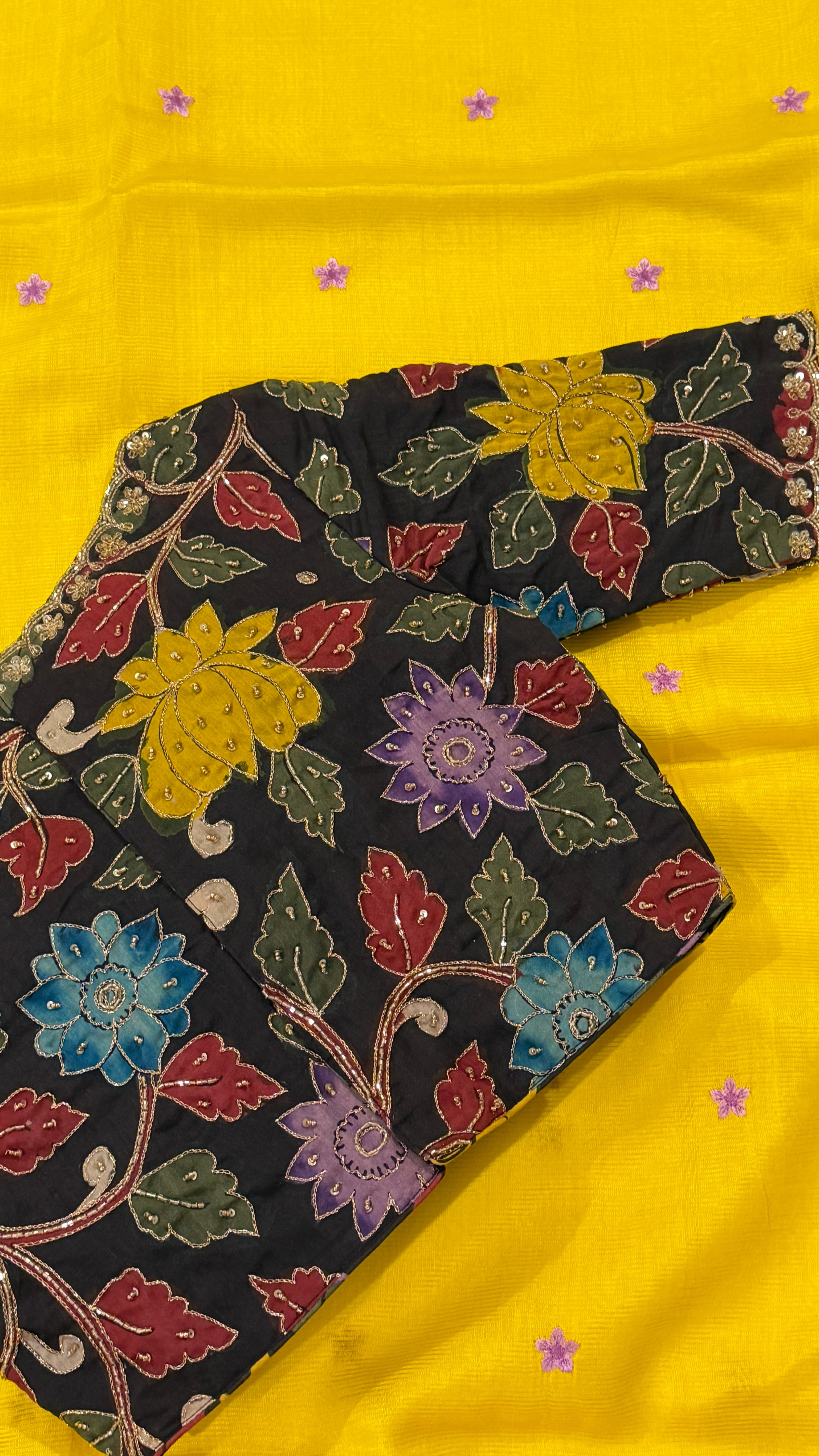 Black Floral Pen-Kalamkari Blouse