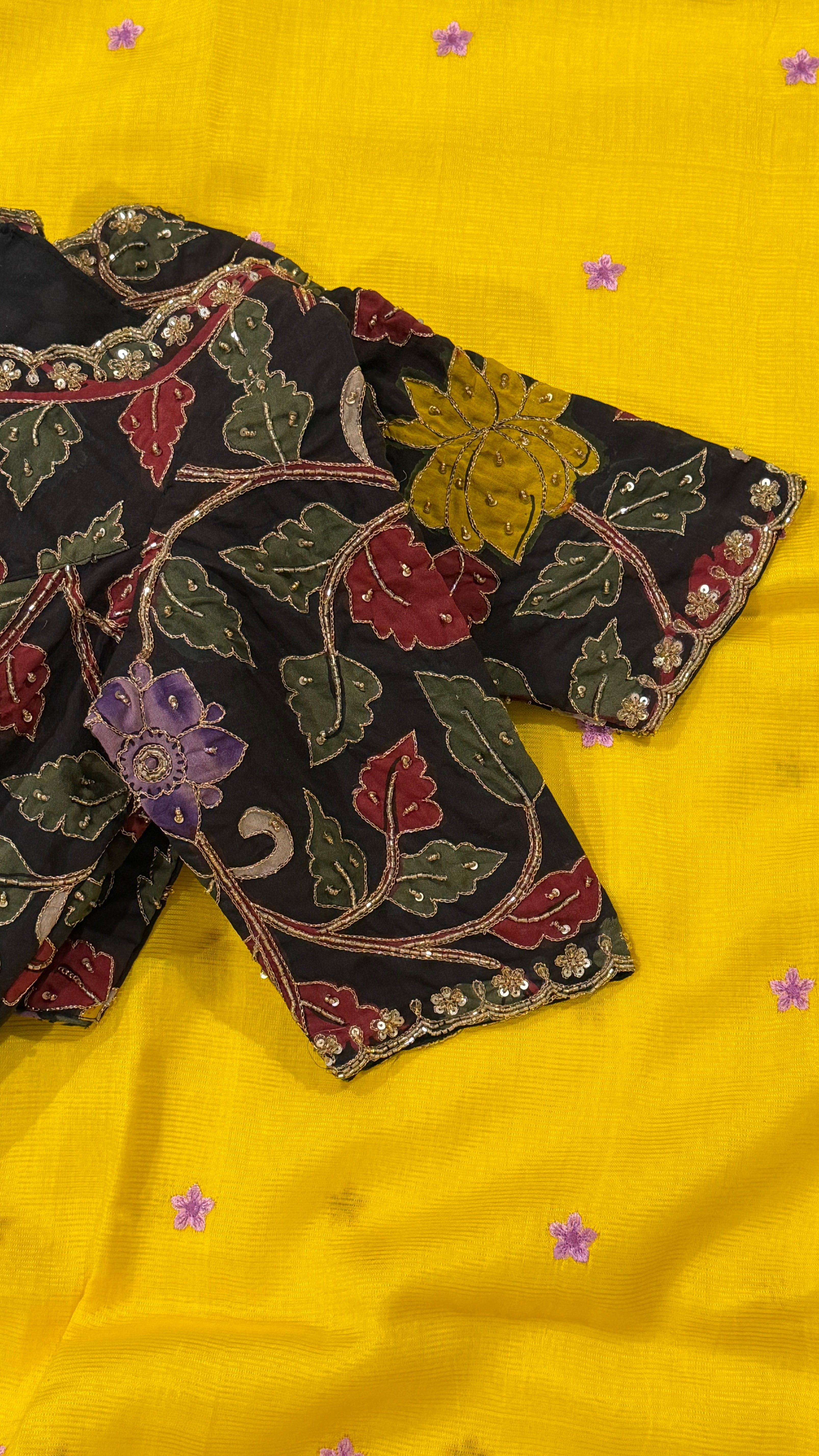 Black Floral Pen-Kalamkari Blouse