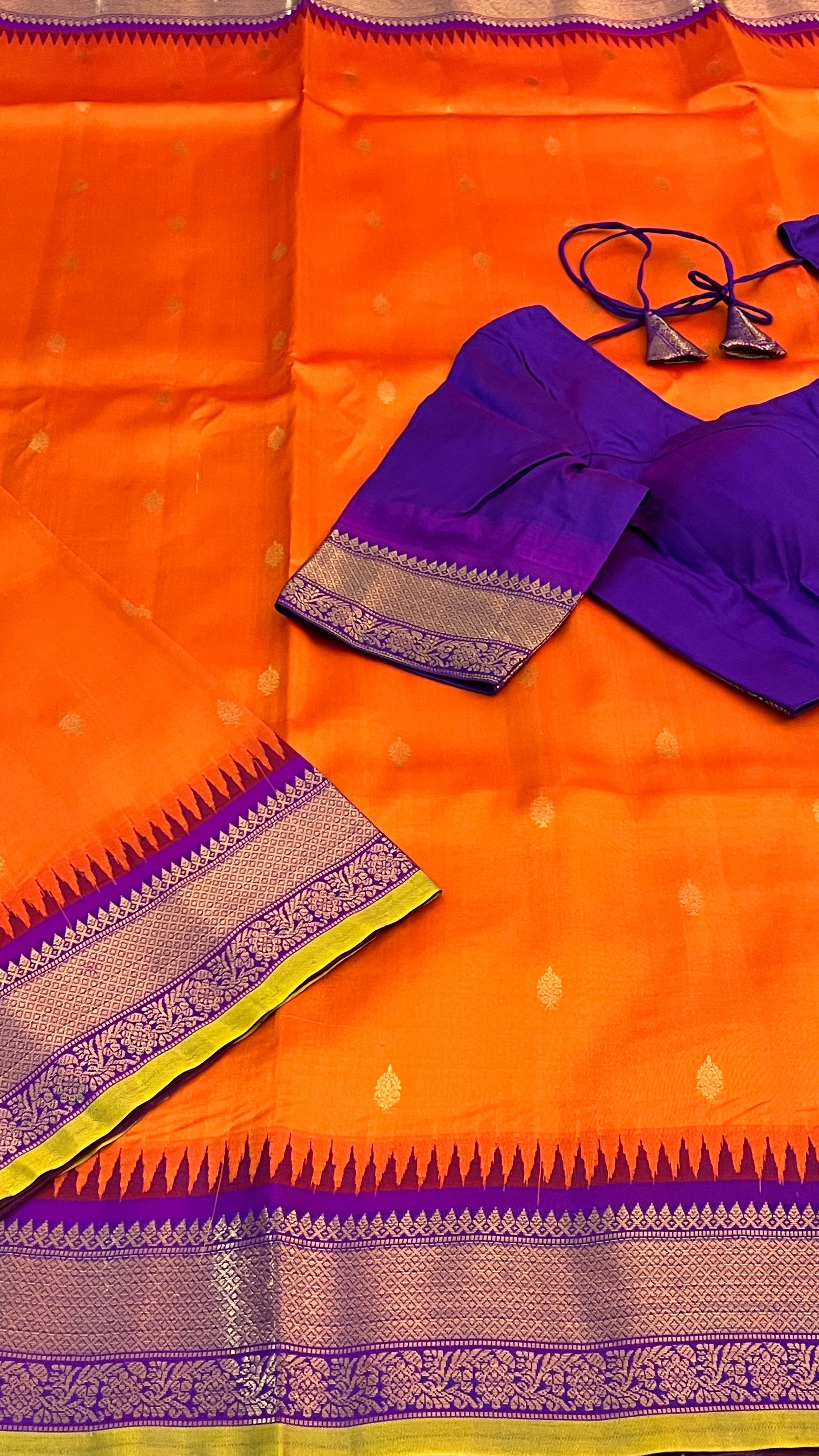 Orange & Violet Gadwal Silk Saree