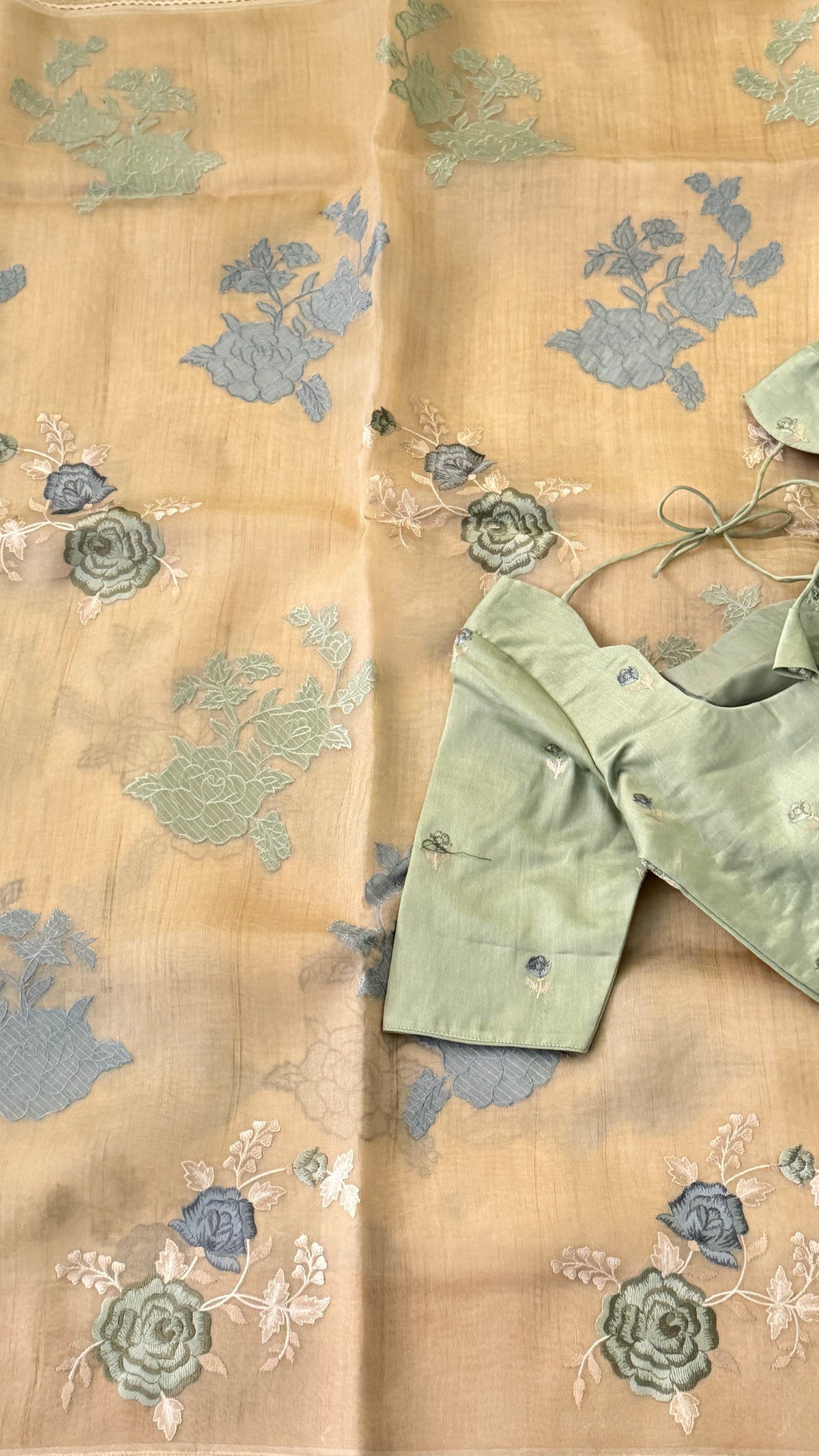 Beige Organza Silk Saree
