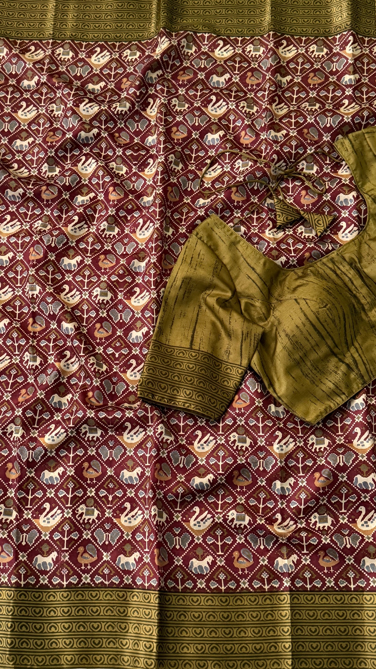 Brown Ikkat Print Silk Saree