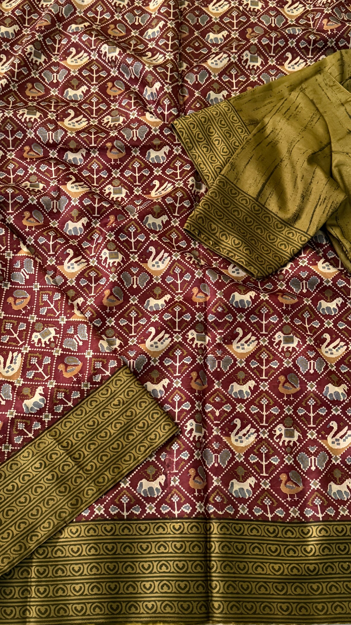 Brown Ikkat Print Silk Saree