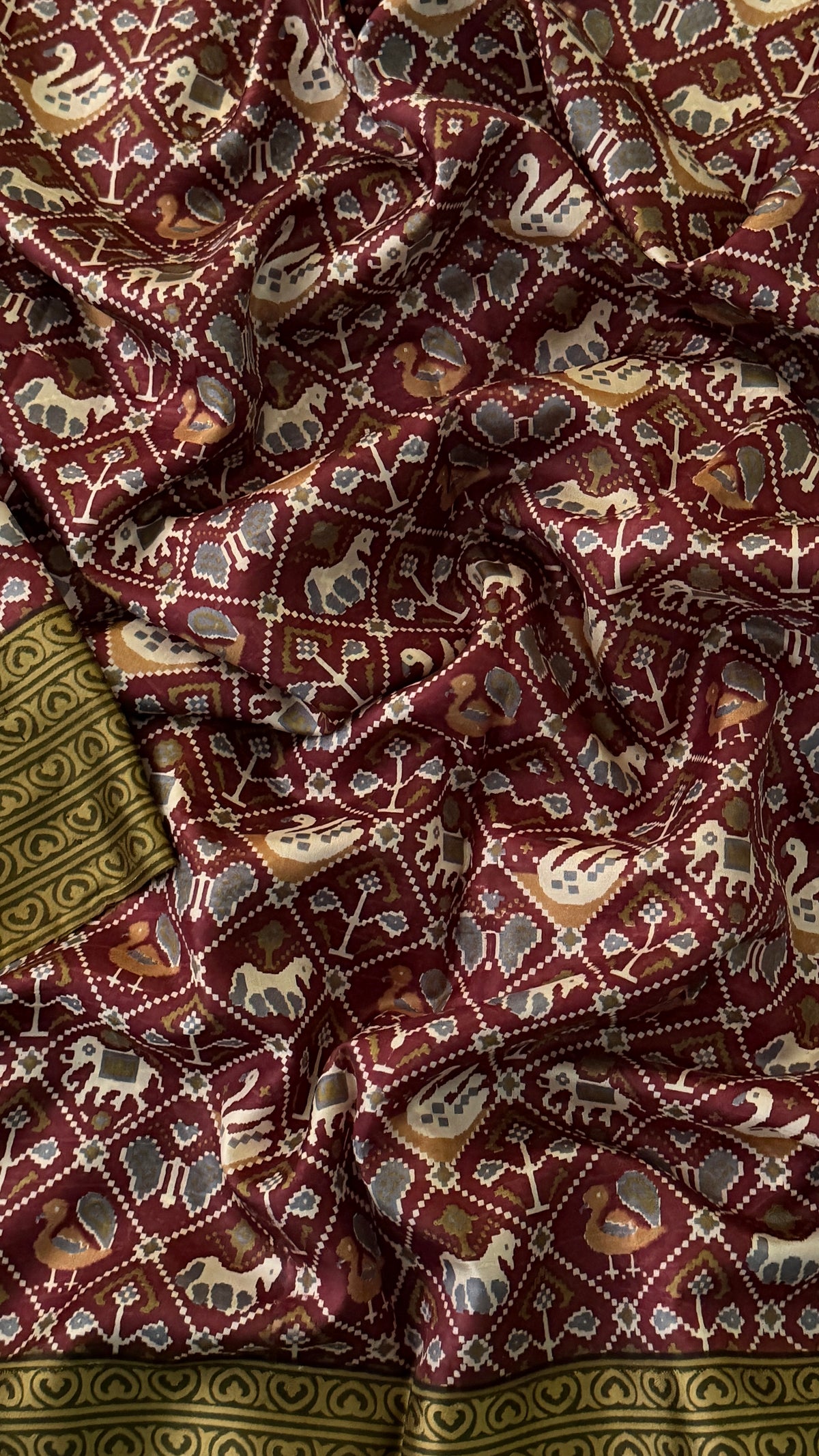 Brown Ikkat Print Silk Saree