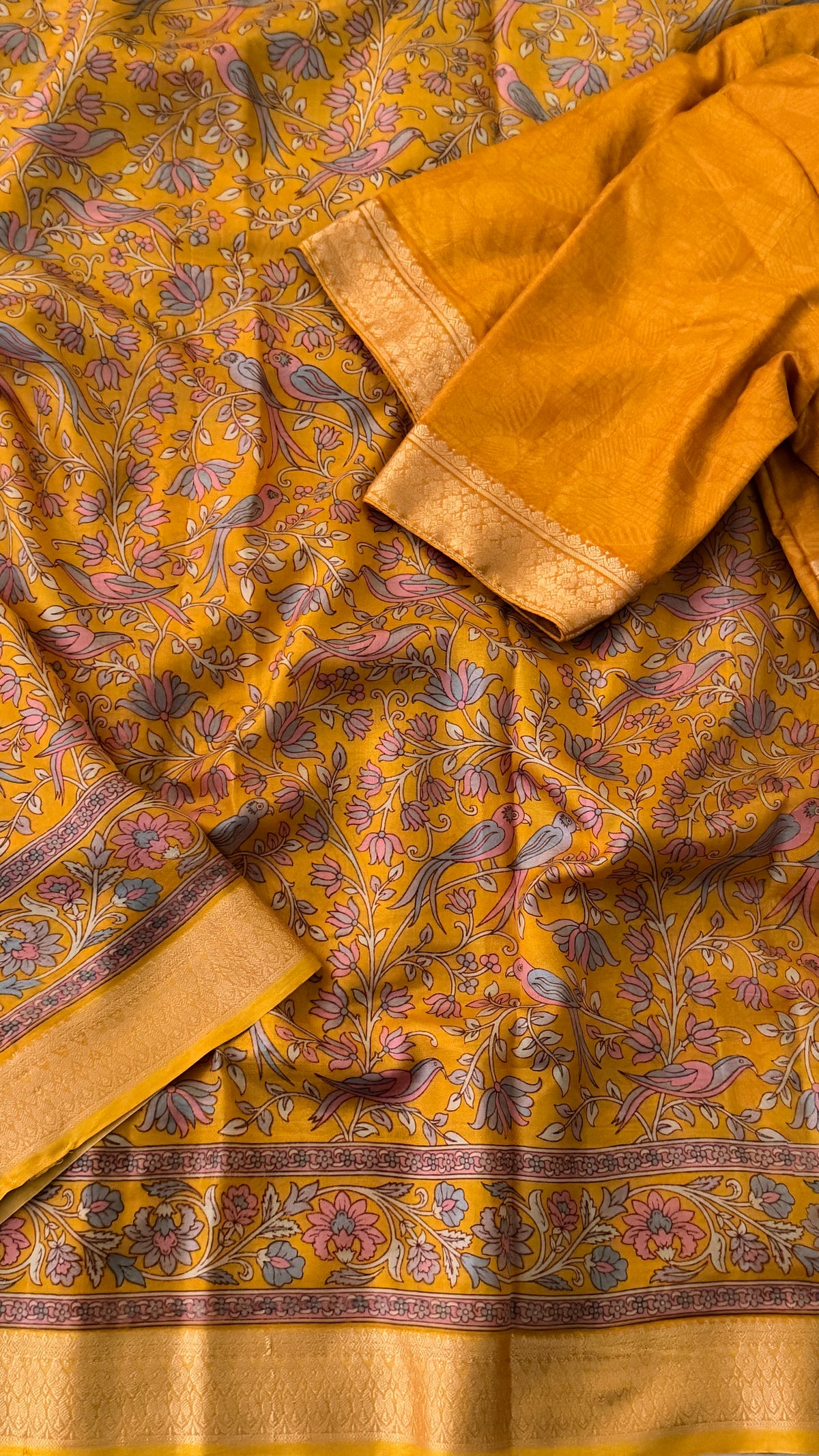 Mustard Printed Silk Saree