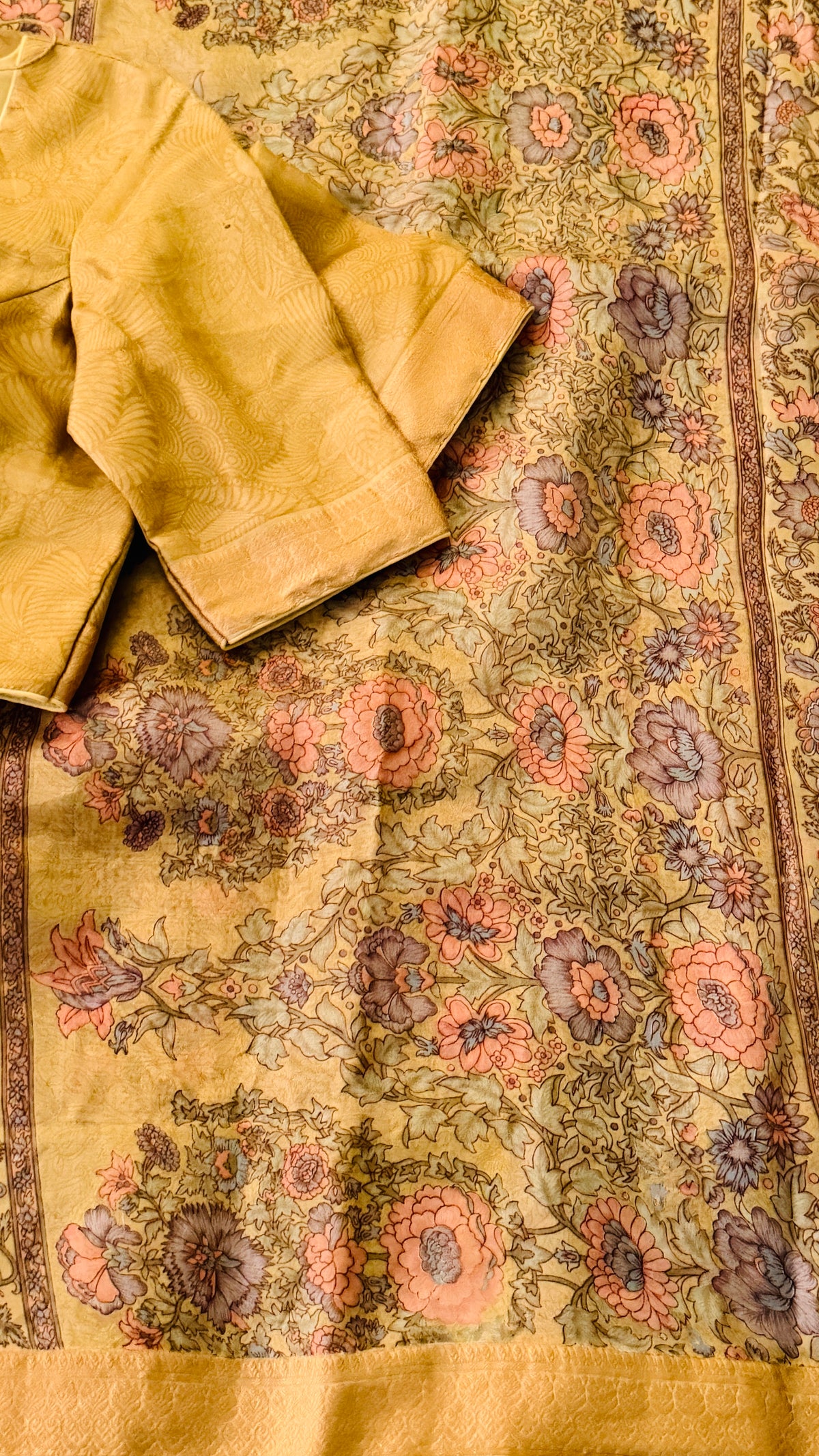 Beige Printed Silk Saree