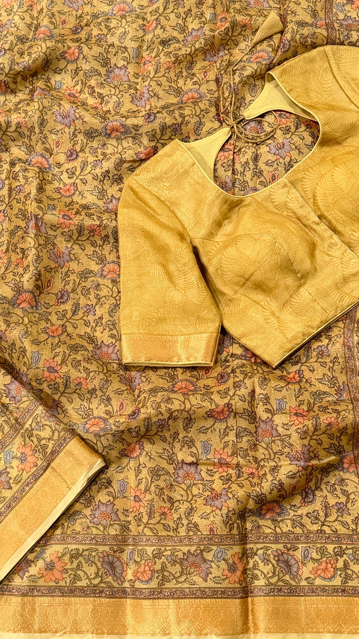 Beige Printed Silk Saree